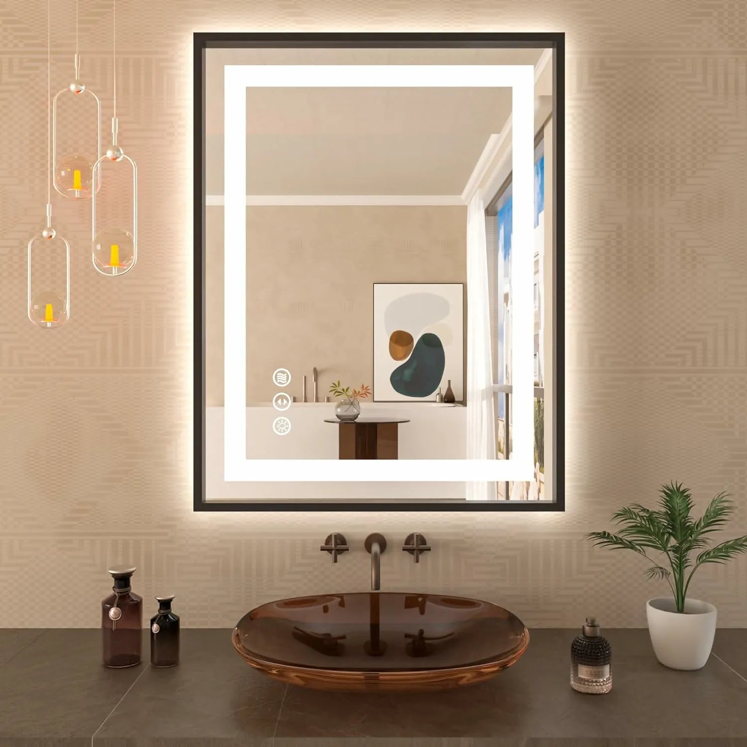 Black Frame Anti-Fog Shatter-Proof LED Mirror