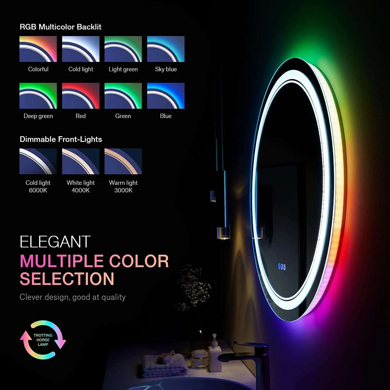 LED Vanity Round LED Mirror with RGB Front & Backlit