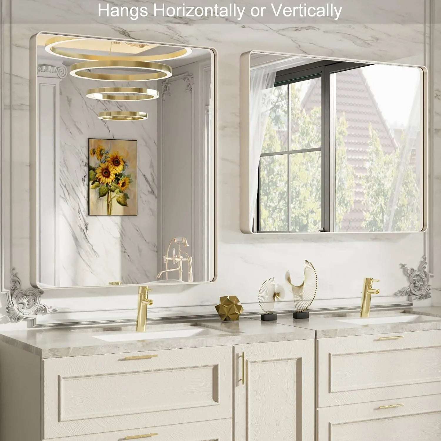 Hangs Horizontally or Vertically Silver Frame Mirror