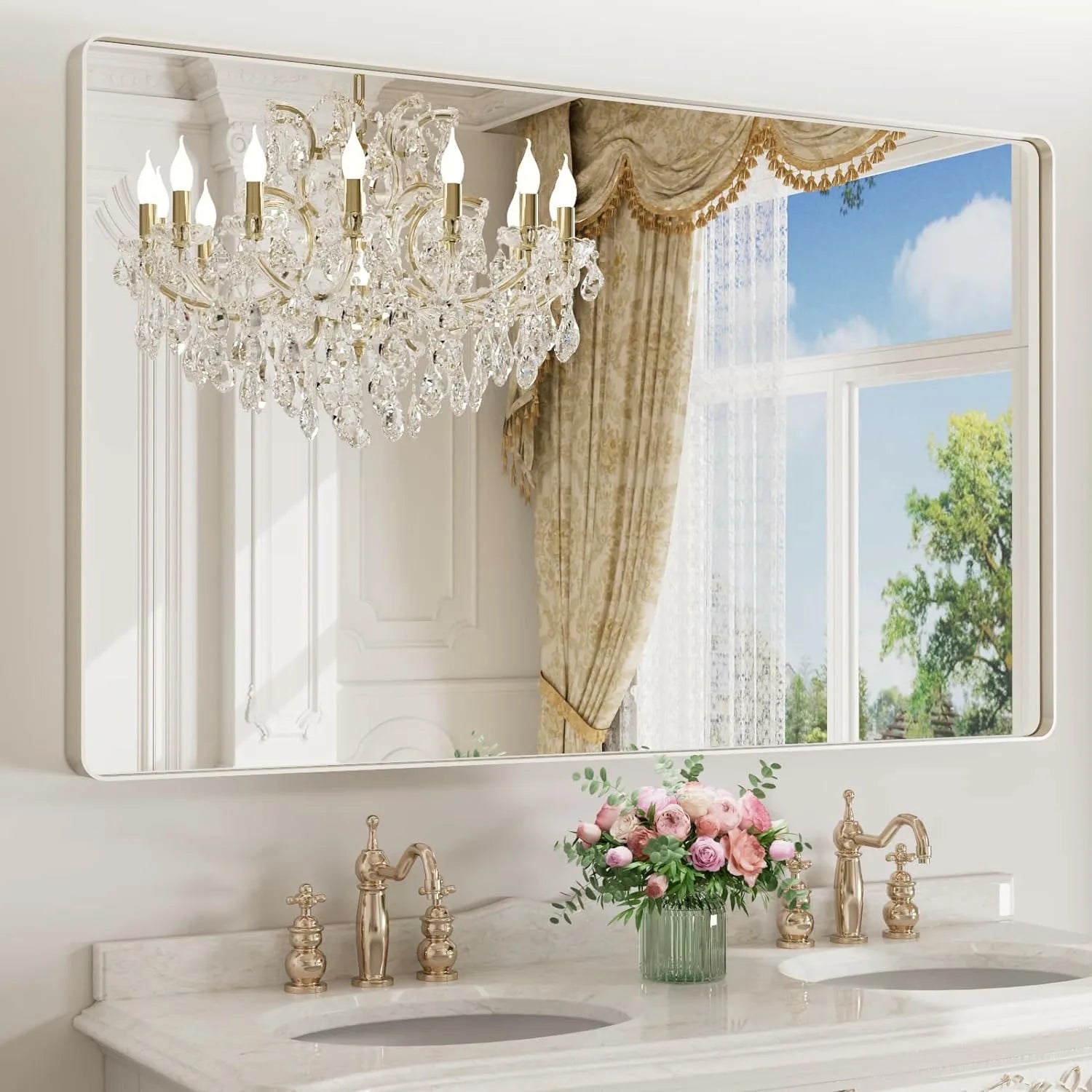 LOAAO Anti-Rust Shatter Proof Brushed Nickel Bathroom Mirror