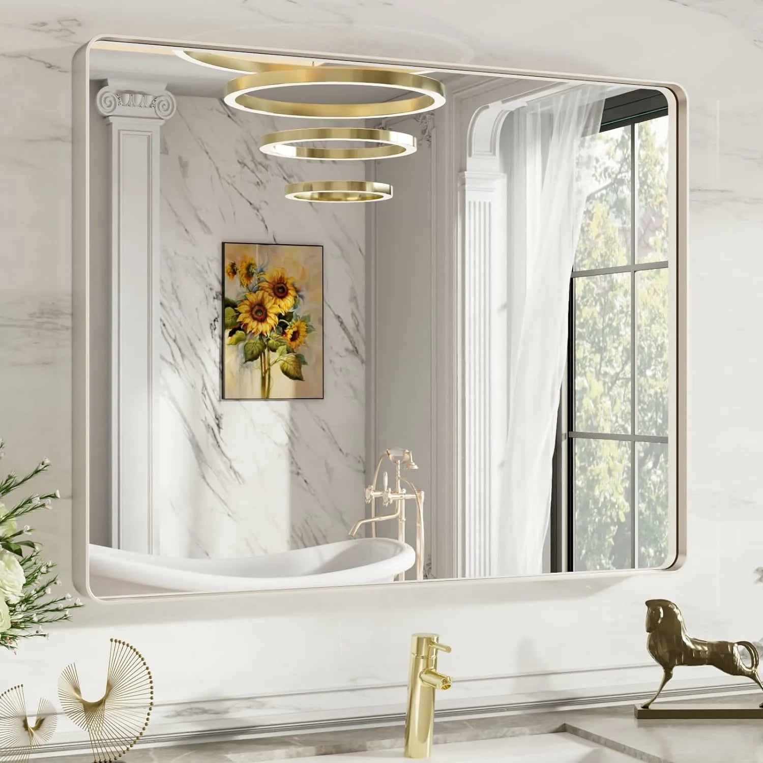 Hangs Horizontally or Vertically Silver Frame Mirror