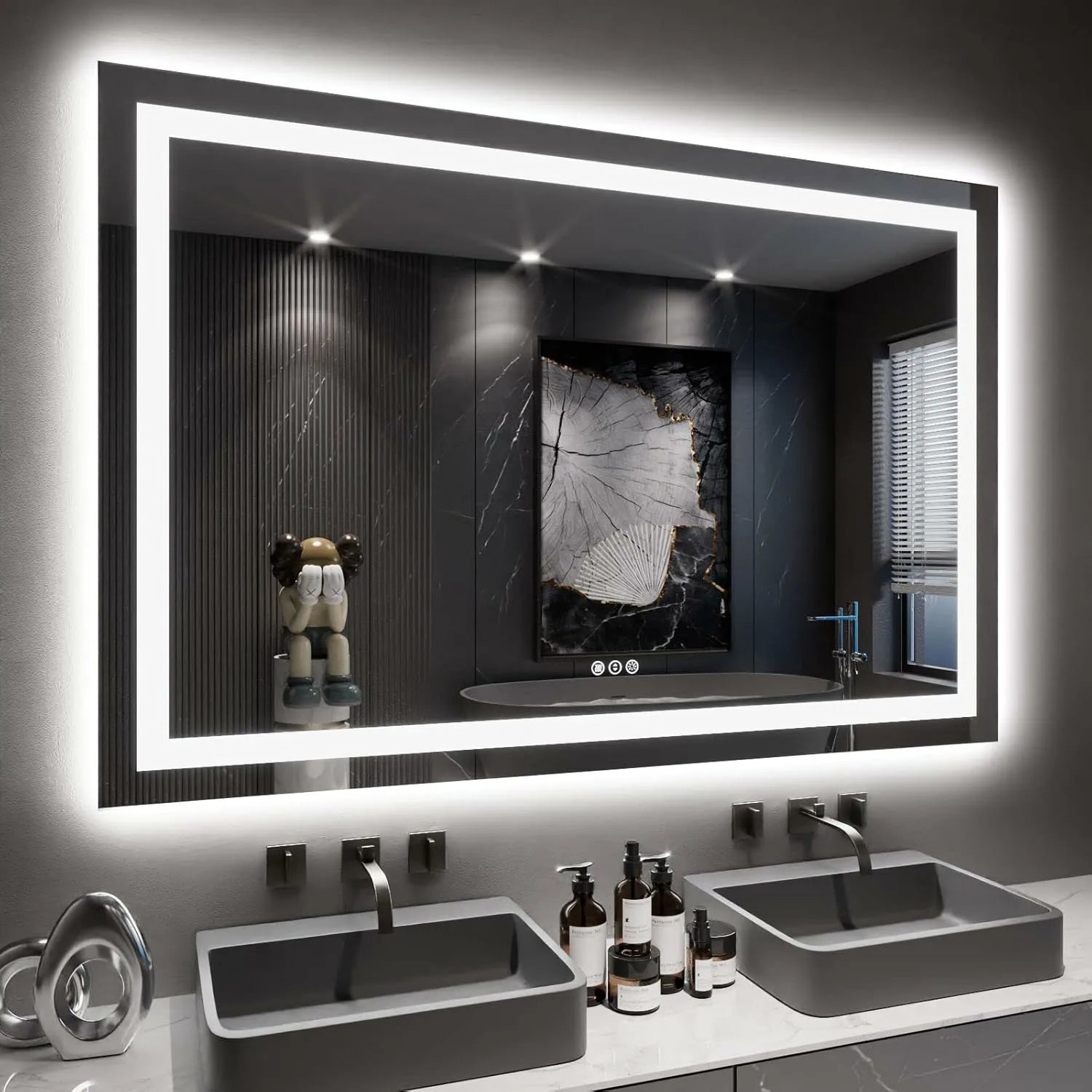 LOAAO 60"X40" Anti-Fog Dimmable Memory Function LED Bathroom Vanity Mirror