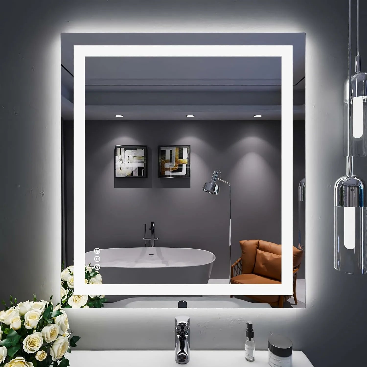 LOAAO 32"X36" Backlit + Front Lit LED Bathroom Mirror with Lights