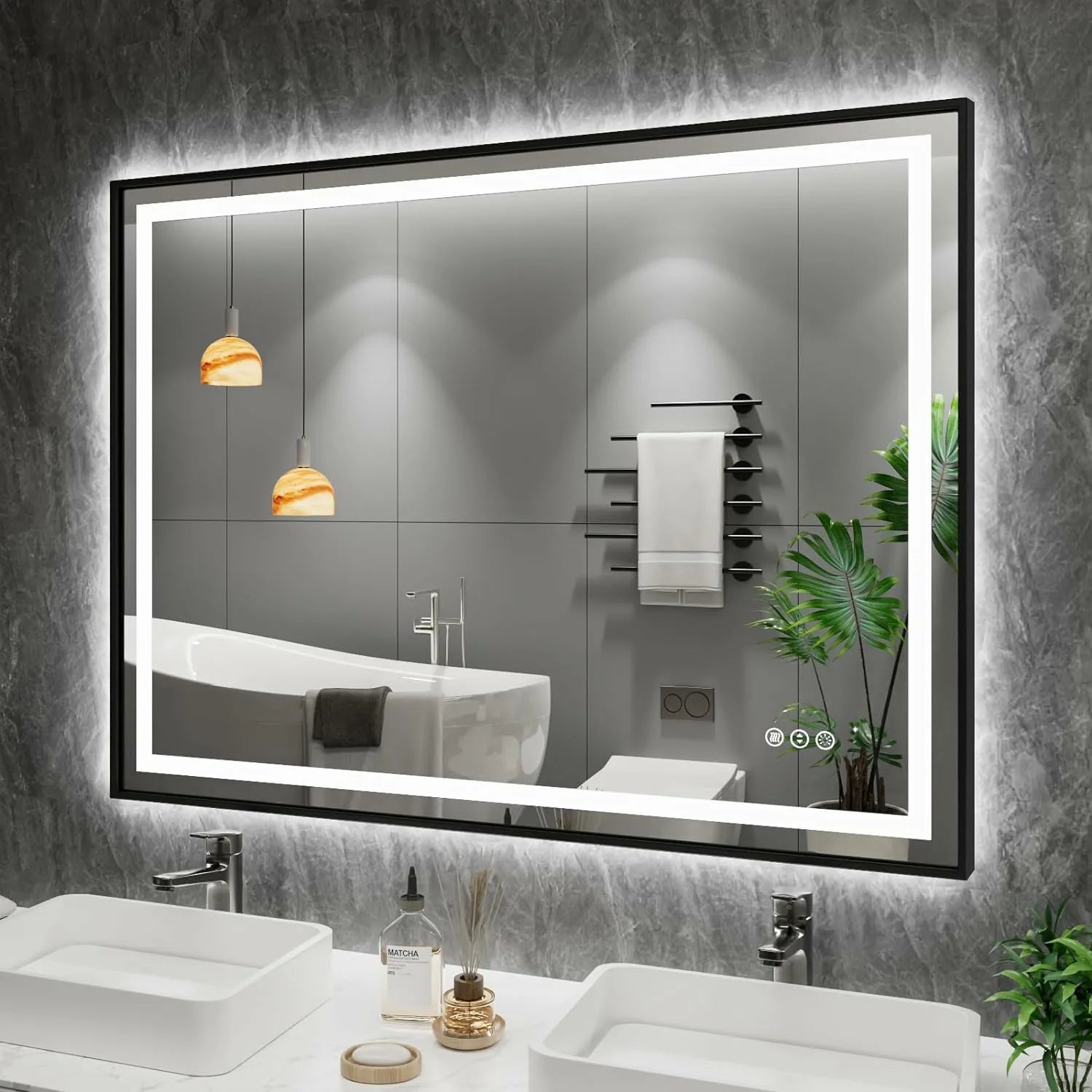 High Quality Corrosion Proof Black Frame LED Bathroom Mirror