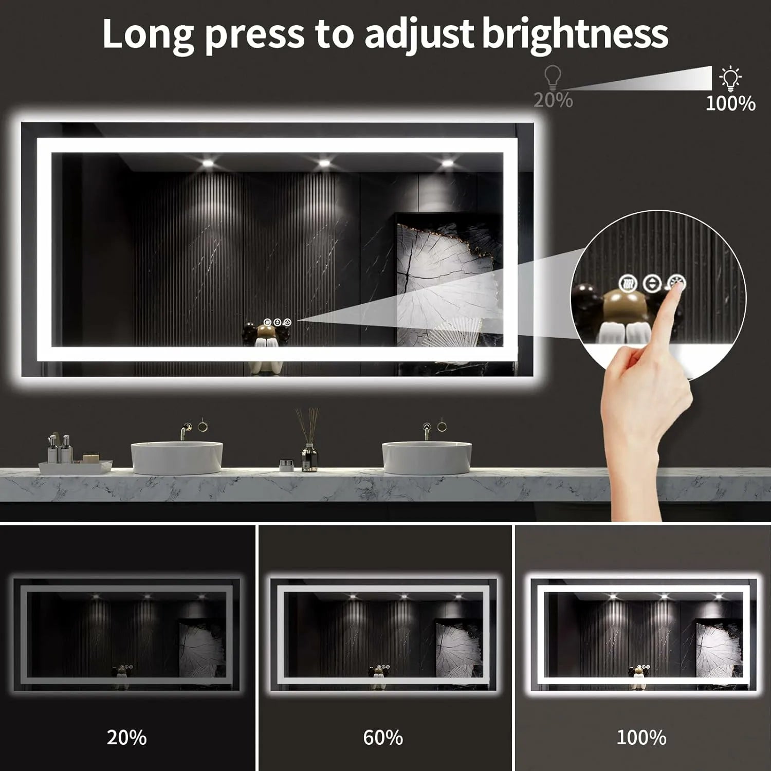 LOAAO 60"X30" Rectangular Dimmable LED Light Bathroom Mirror