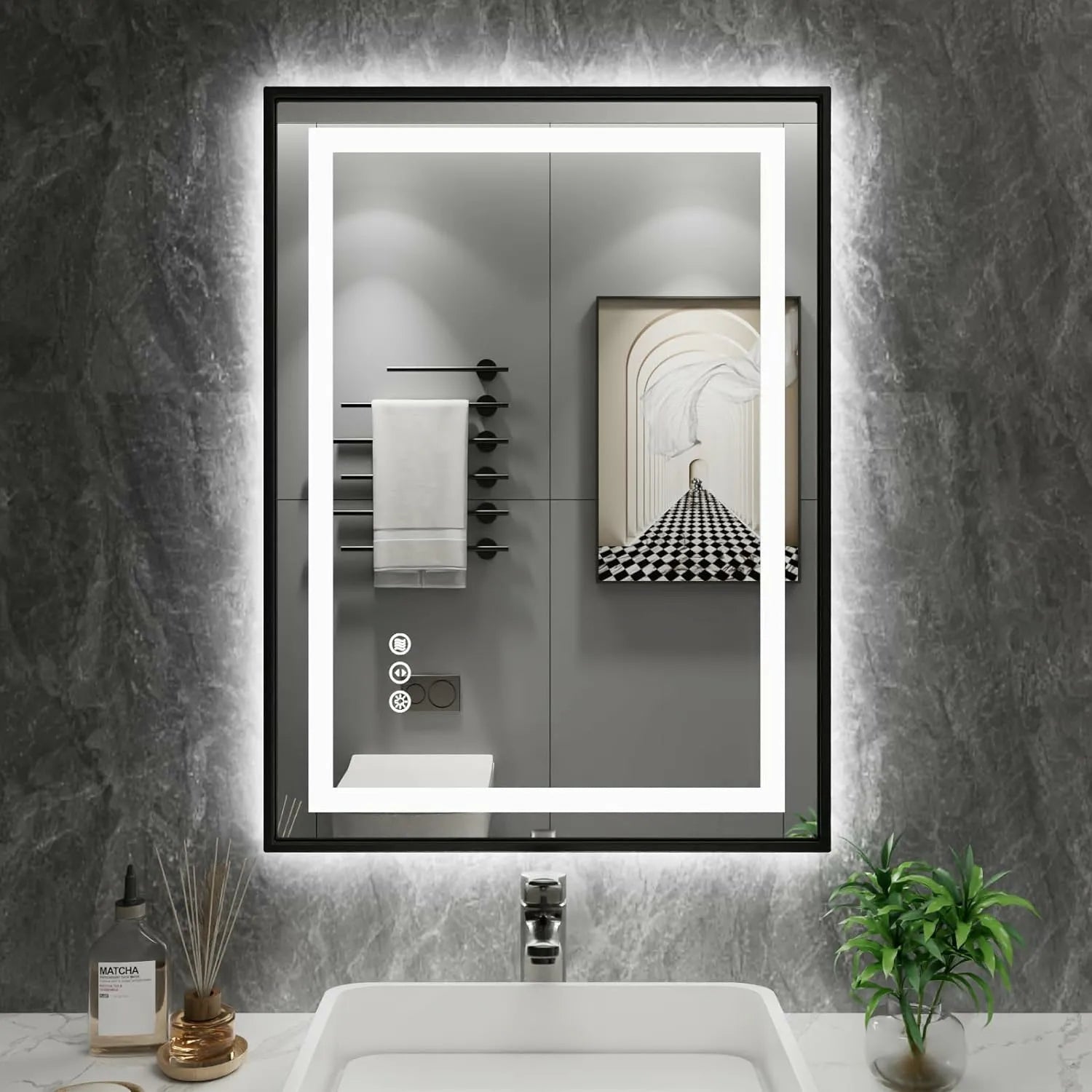 20"x28" Anti-Fog Black Frame LED Bathroom Mirror