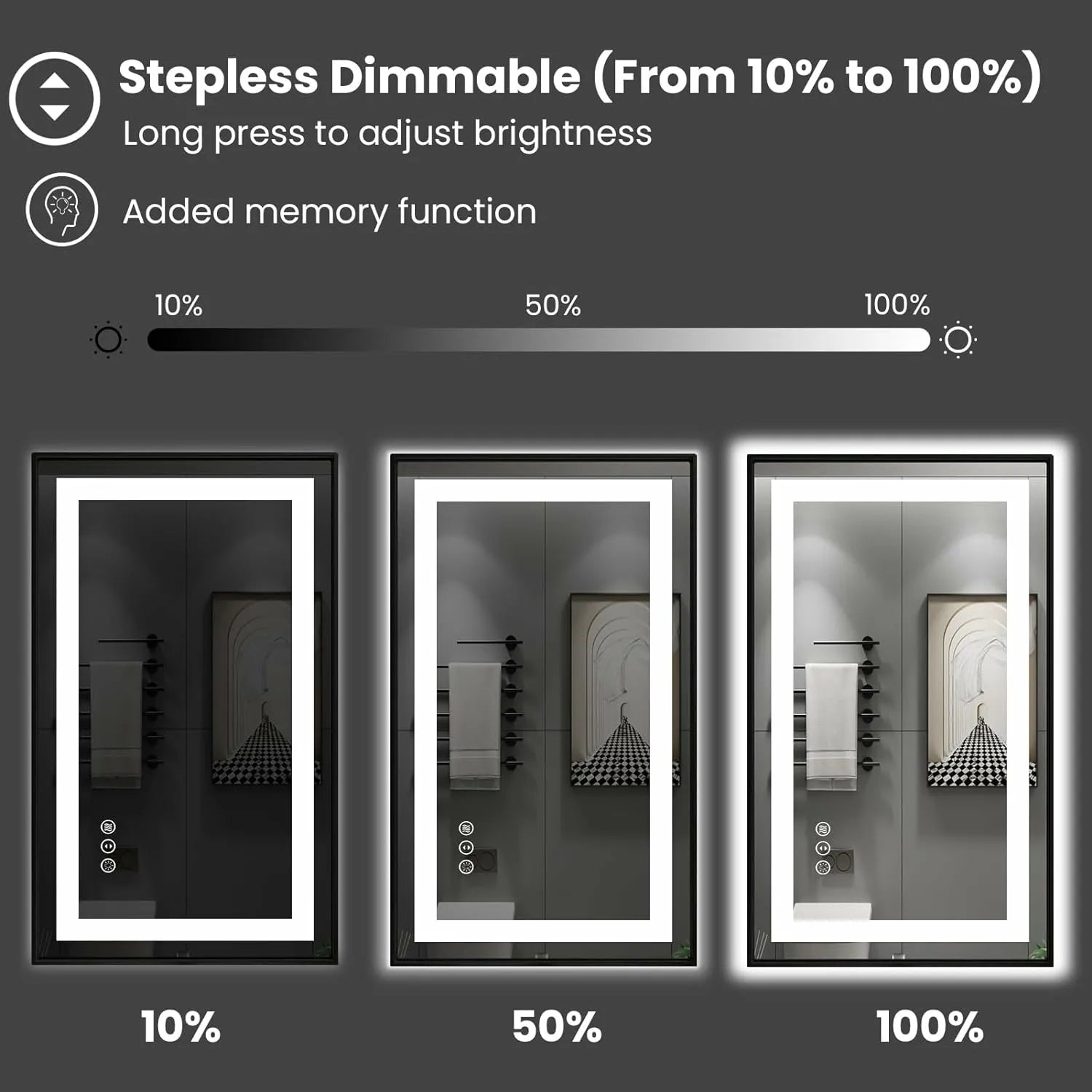 Memory Function Stepless Dimmable LED Bathroom Mirror