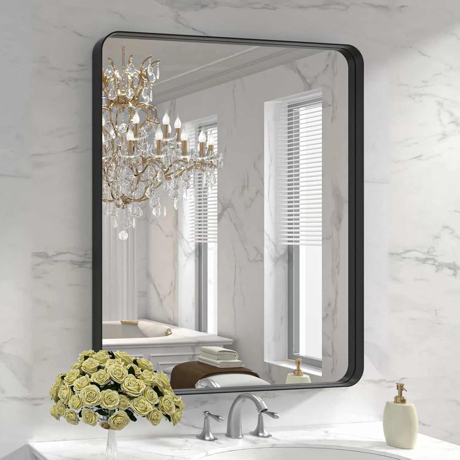 LOAAO 30"X36" Tempered Glass Matte Black Bathroom Vanity Mirror