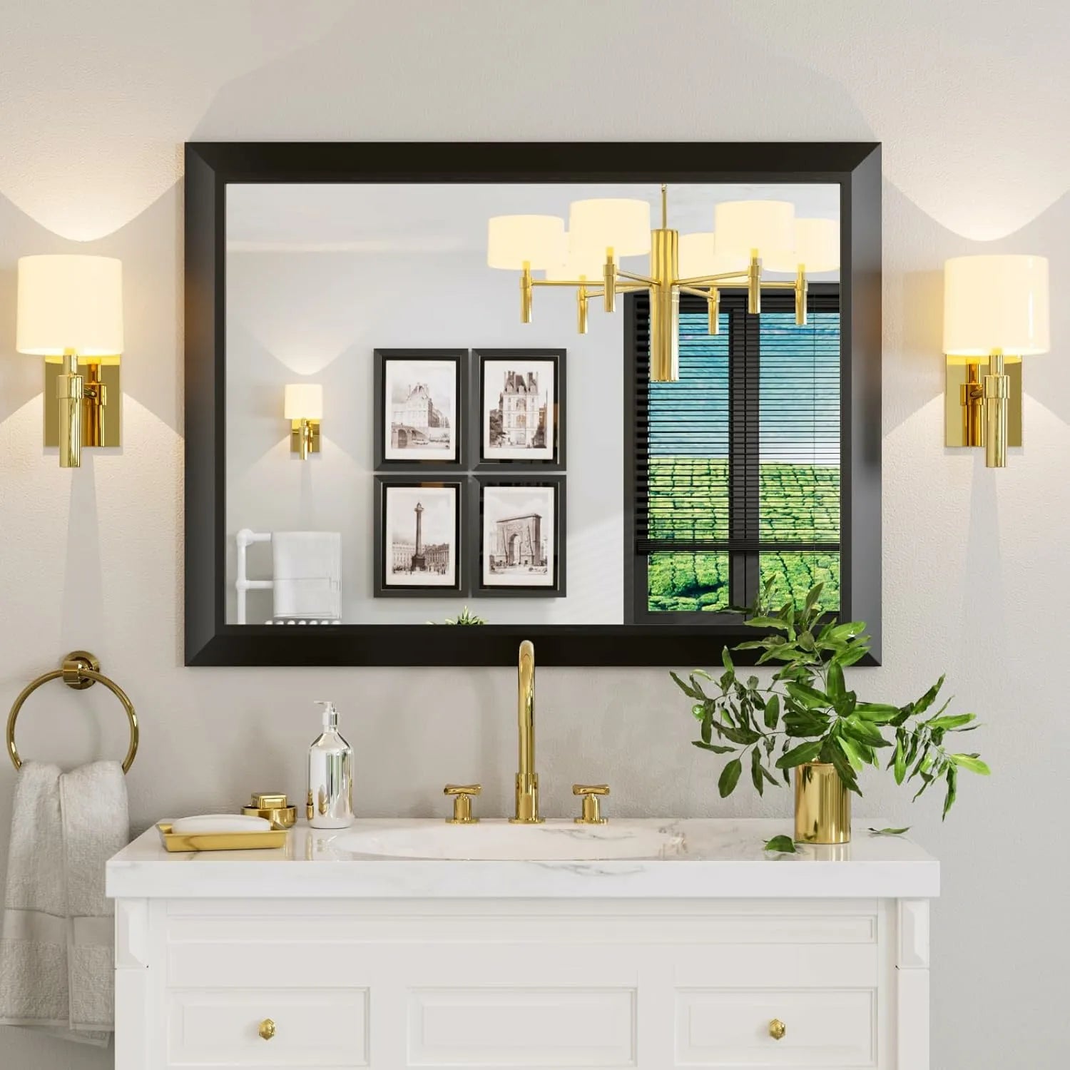 LOAAO 40"x30" Horizontal/Vertical Thick Metal Framed Bathroom Mirrors