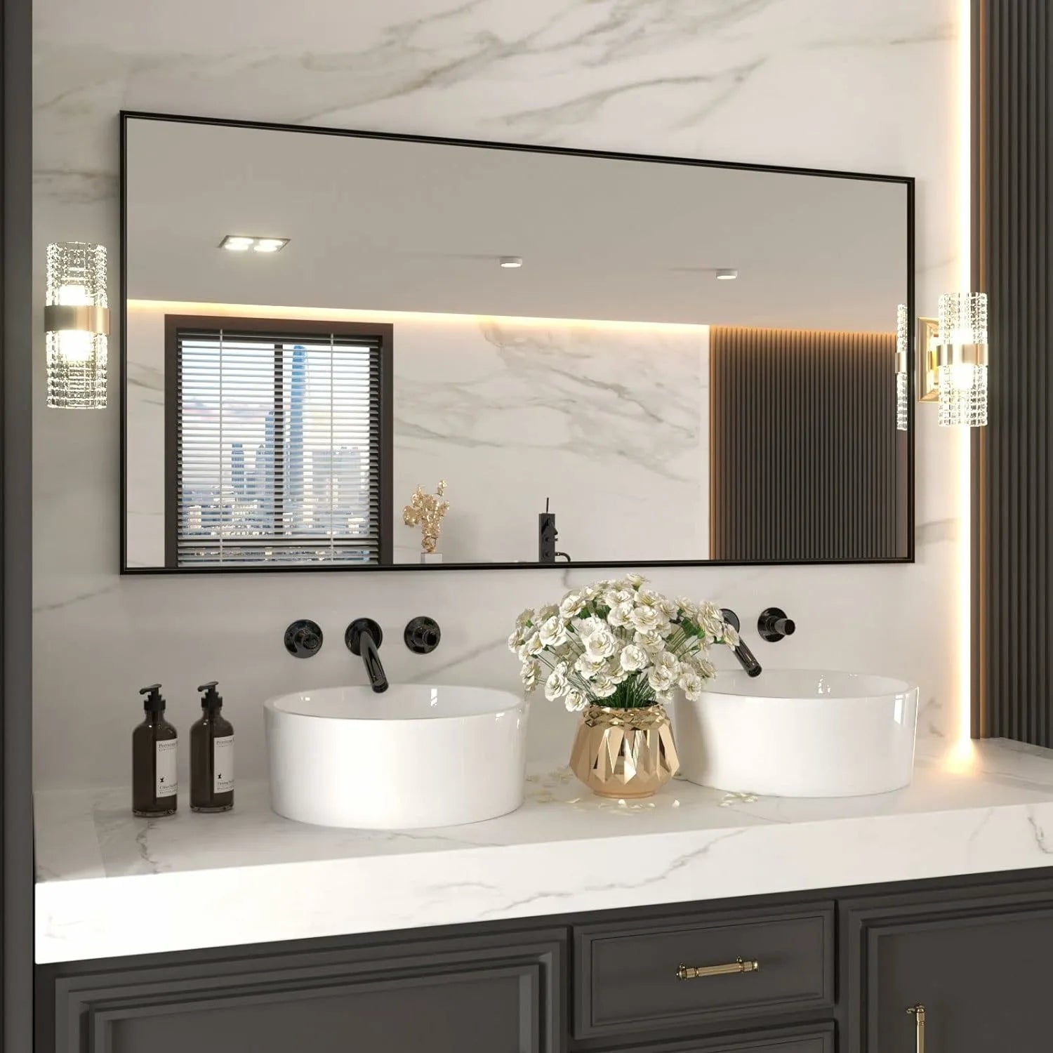 72"x36" 5-Years Warranty Black Rectangle Bathroom Mirror