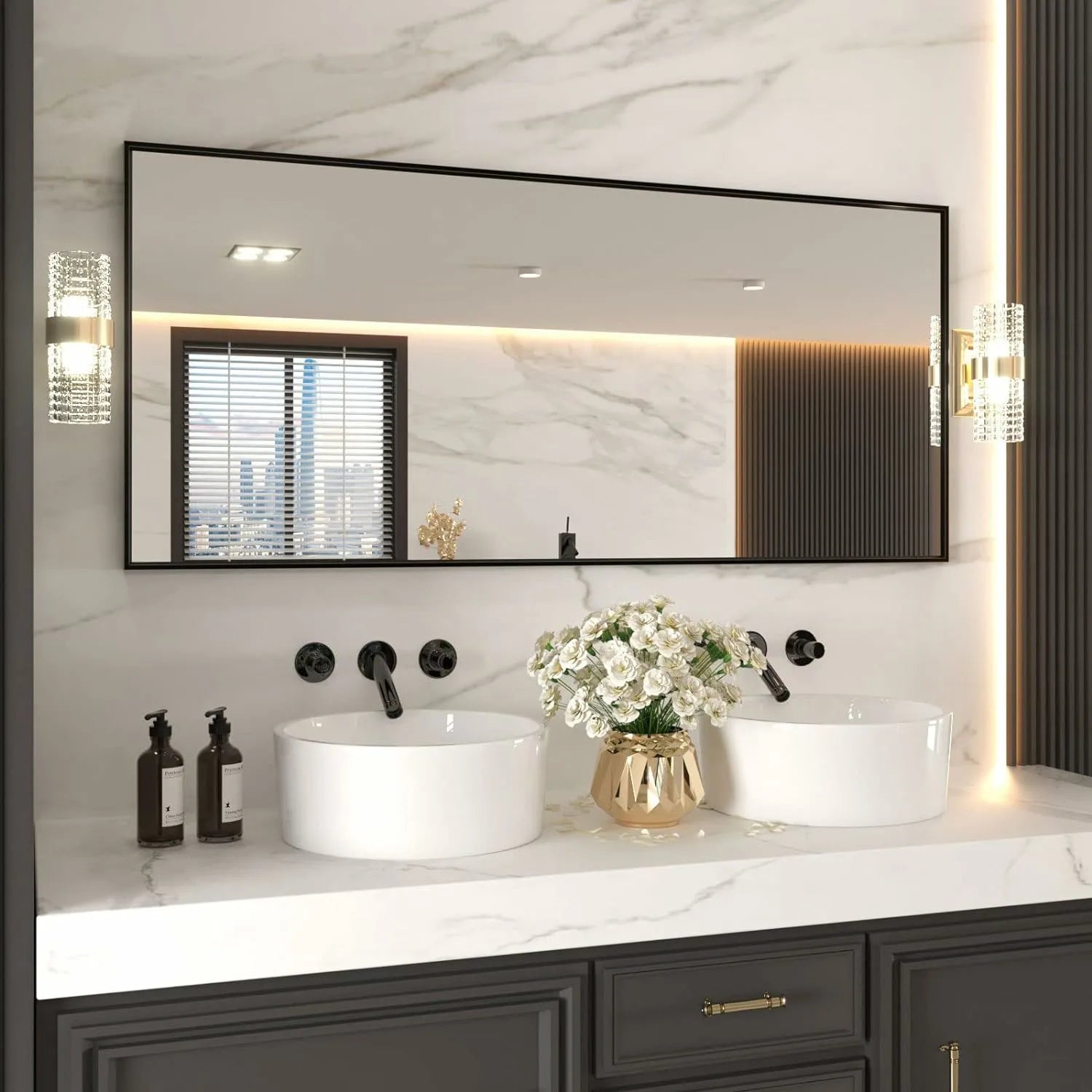 LOAAO Wall Mounted Black Rectangle Bathroom Mirror