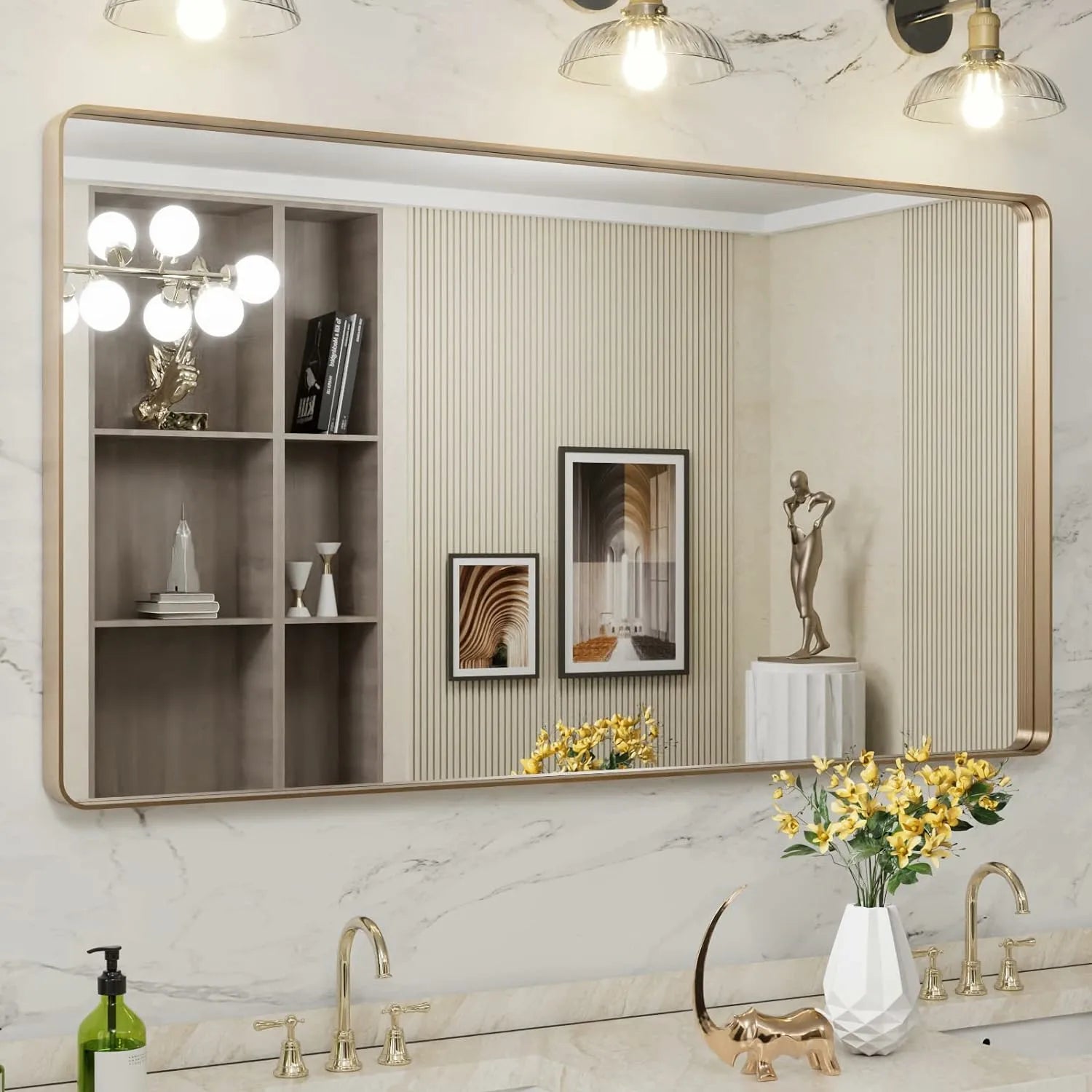 Anti-Rust Wall-Mounted Gold Bathroom Vanity Mirror