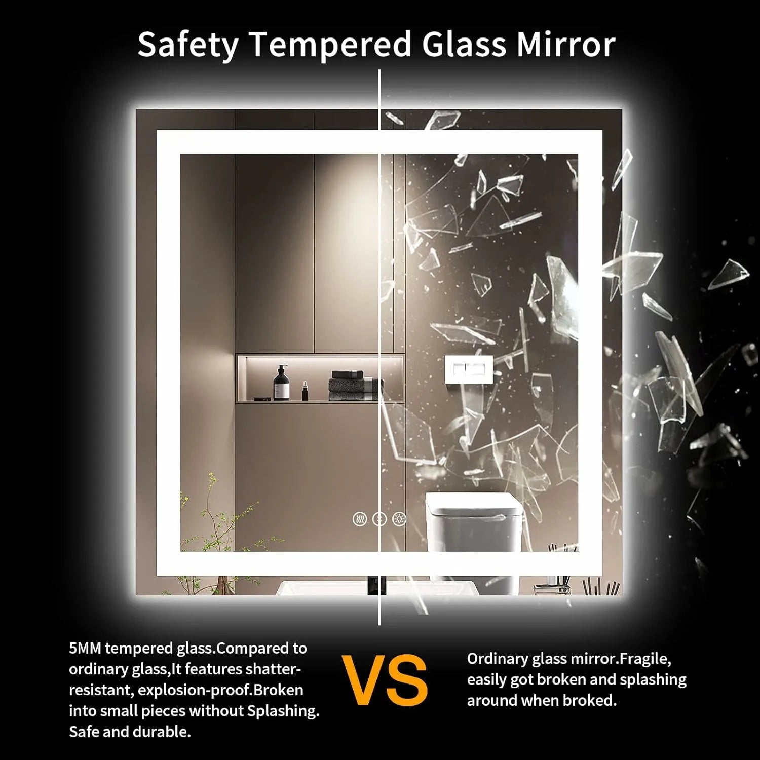 LOAAO 36X36 Tempered Glass Dimmable Memory Function Lighted Bathroom Vanity Mirror for Wall