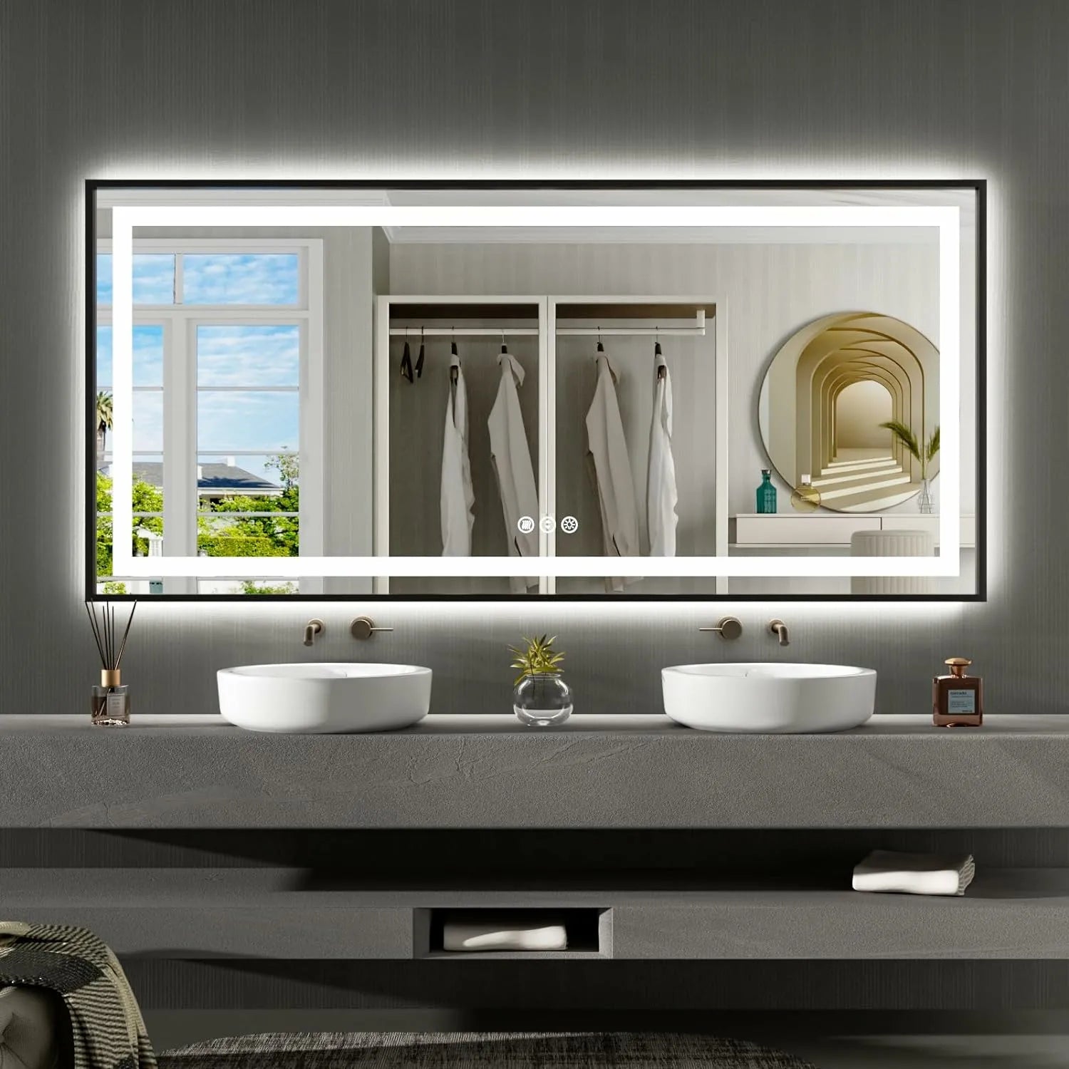 60"x30" 3 Colors Stepless Dimmable Double LED Bathroom Vanity Mirror