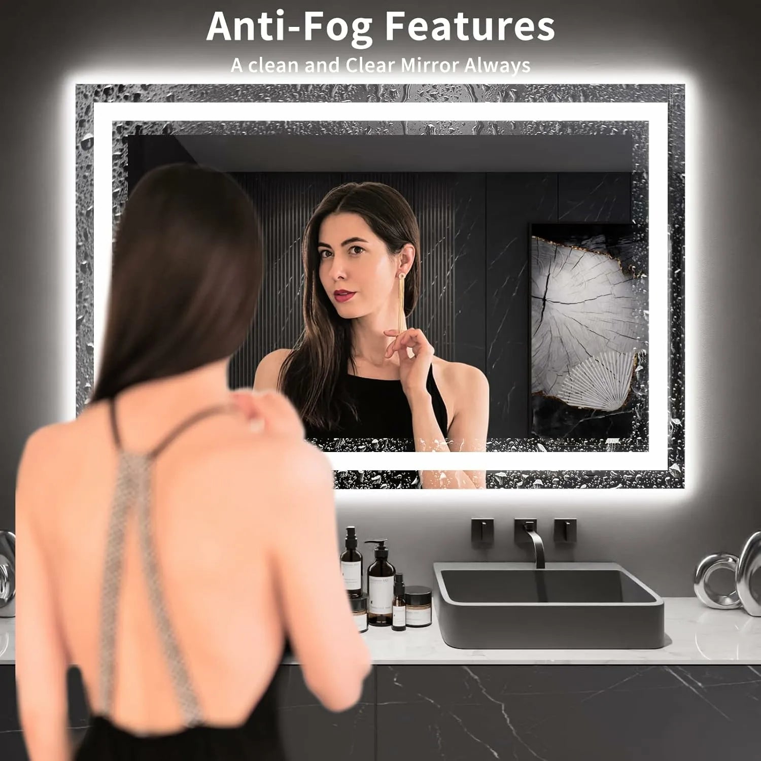 LOAAO 60"X40" Anti-Fog Dimmable Memory Function LED Bathroom Vanity Mirror