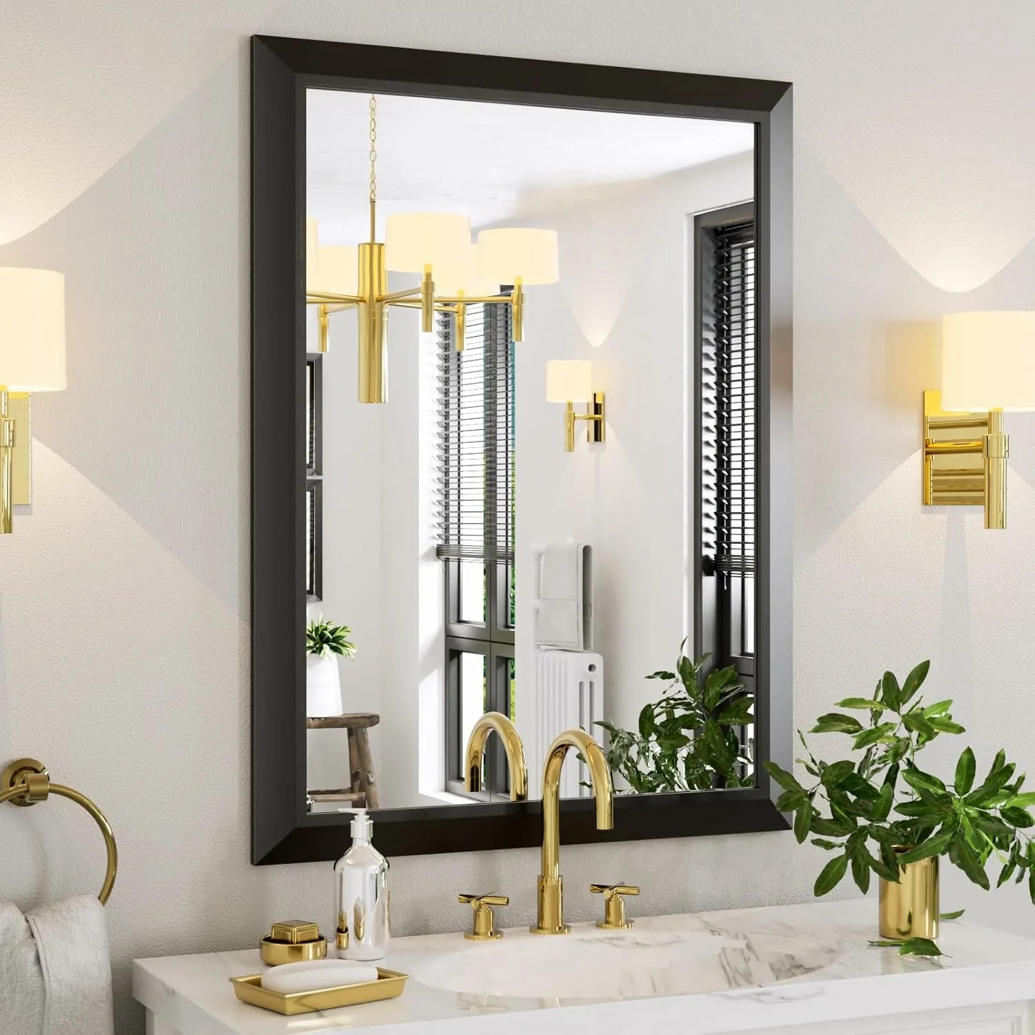 LOAAO 40"x30" Horizontal/Vertical Thick Metal Framed Bathroom Mirrors