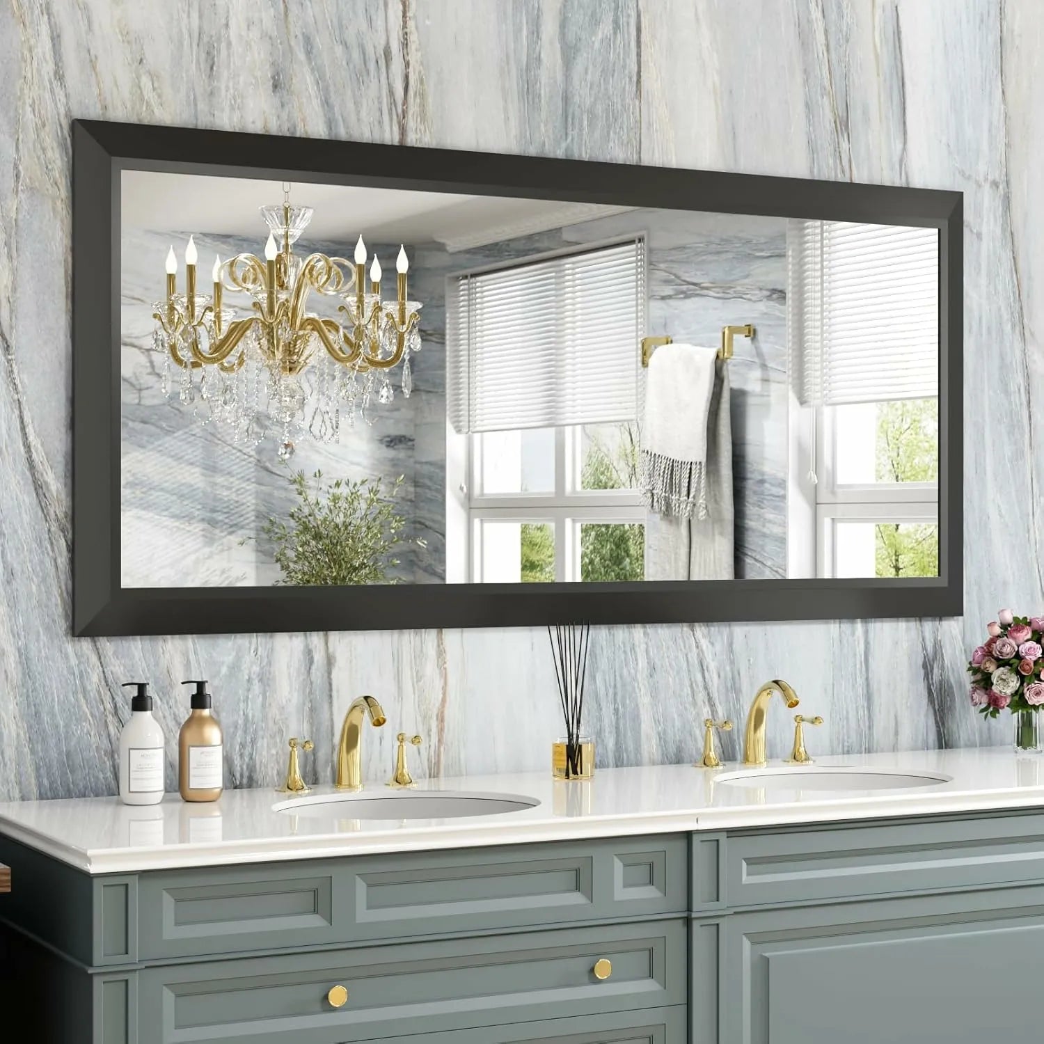 LOAAO 60"x28" Large Rectangle Black Framed Bathroom Vanity Mirrors