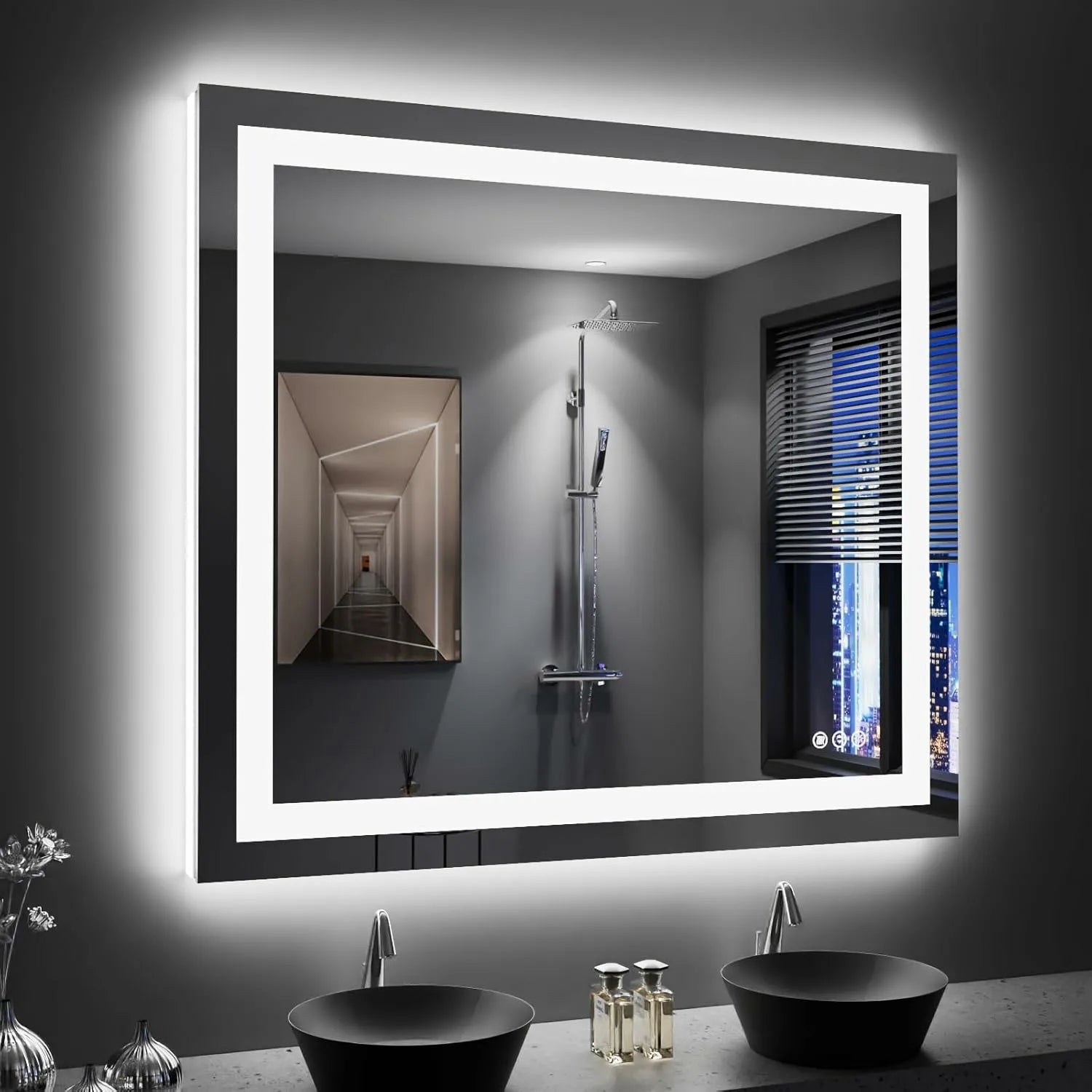 36''x 41'' Anti-Fog LED Bathroom Mirror with Front and Backlit