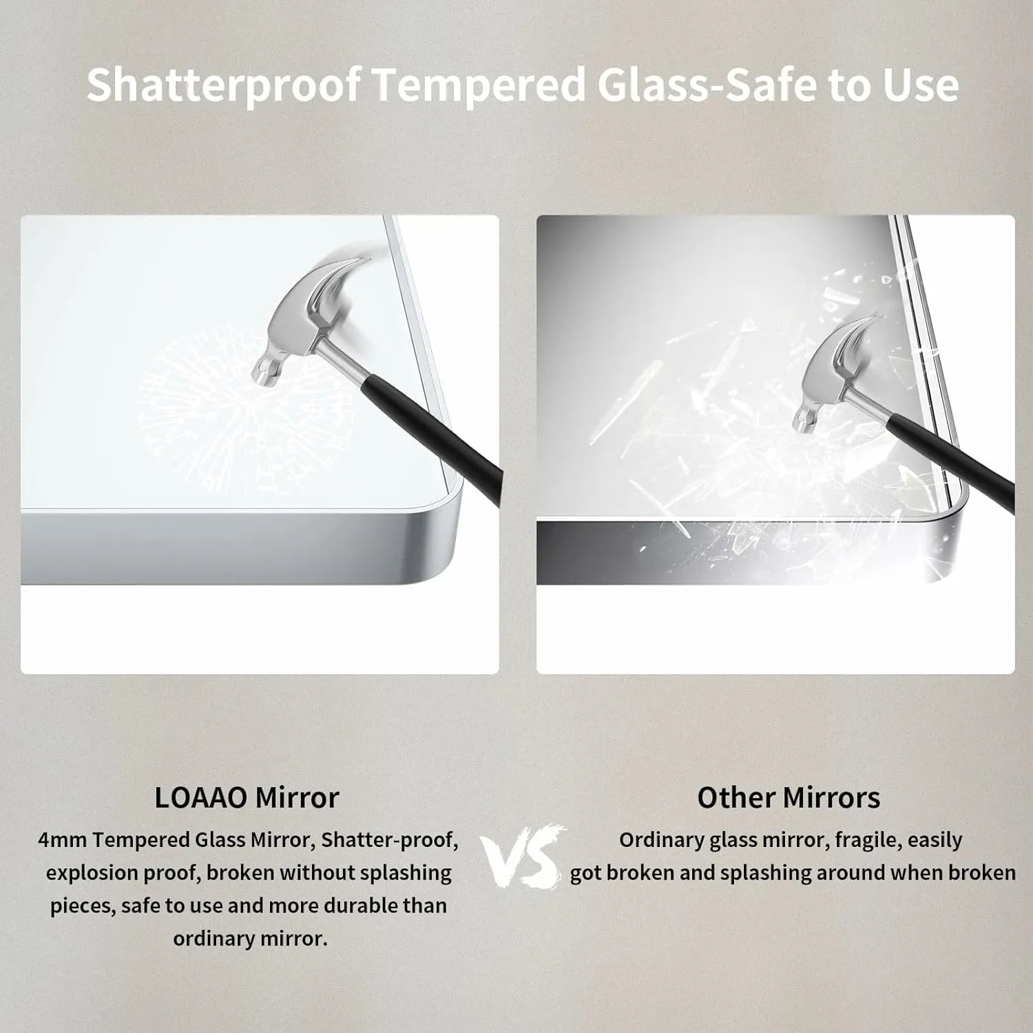 Shatter Proof Hangs Horizontally or Vertically Silver Frame Mirror