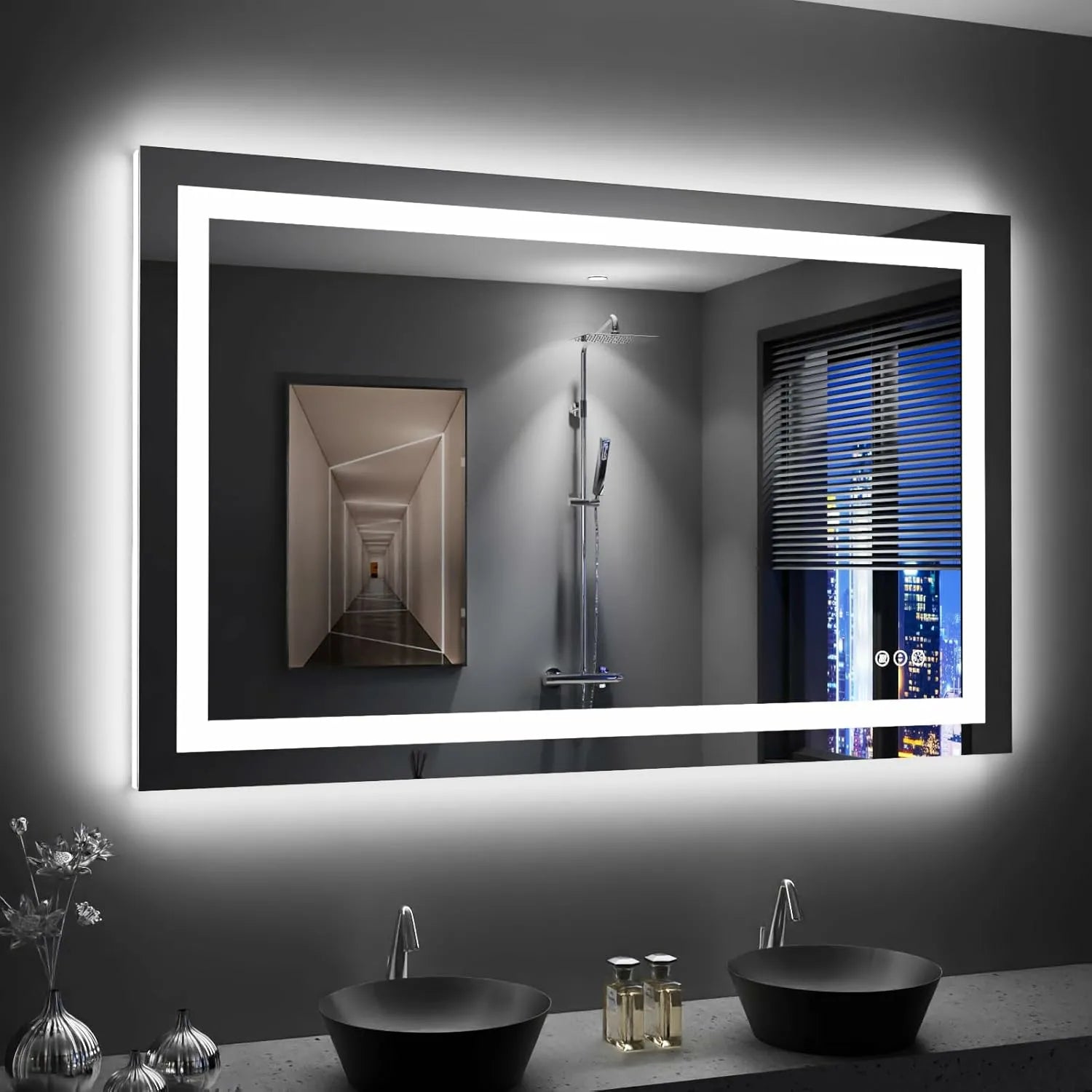 LOAAO 48"X30" Tempered Glass Shatter-Proof ETL Listed LED Bathroom Mirror with Lights