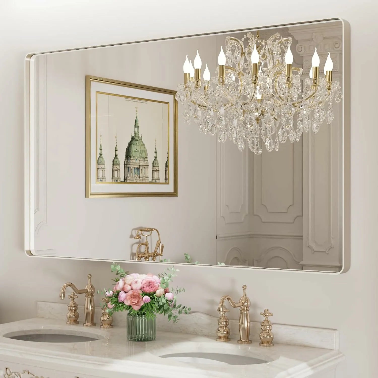 Bathroom Tempered Glass Silver Metal Frame Mirror