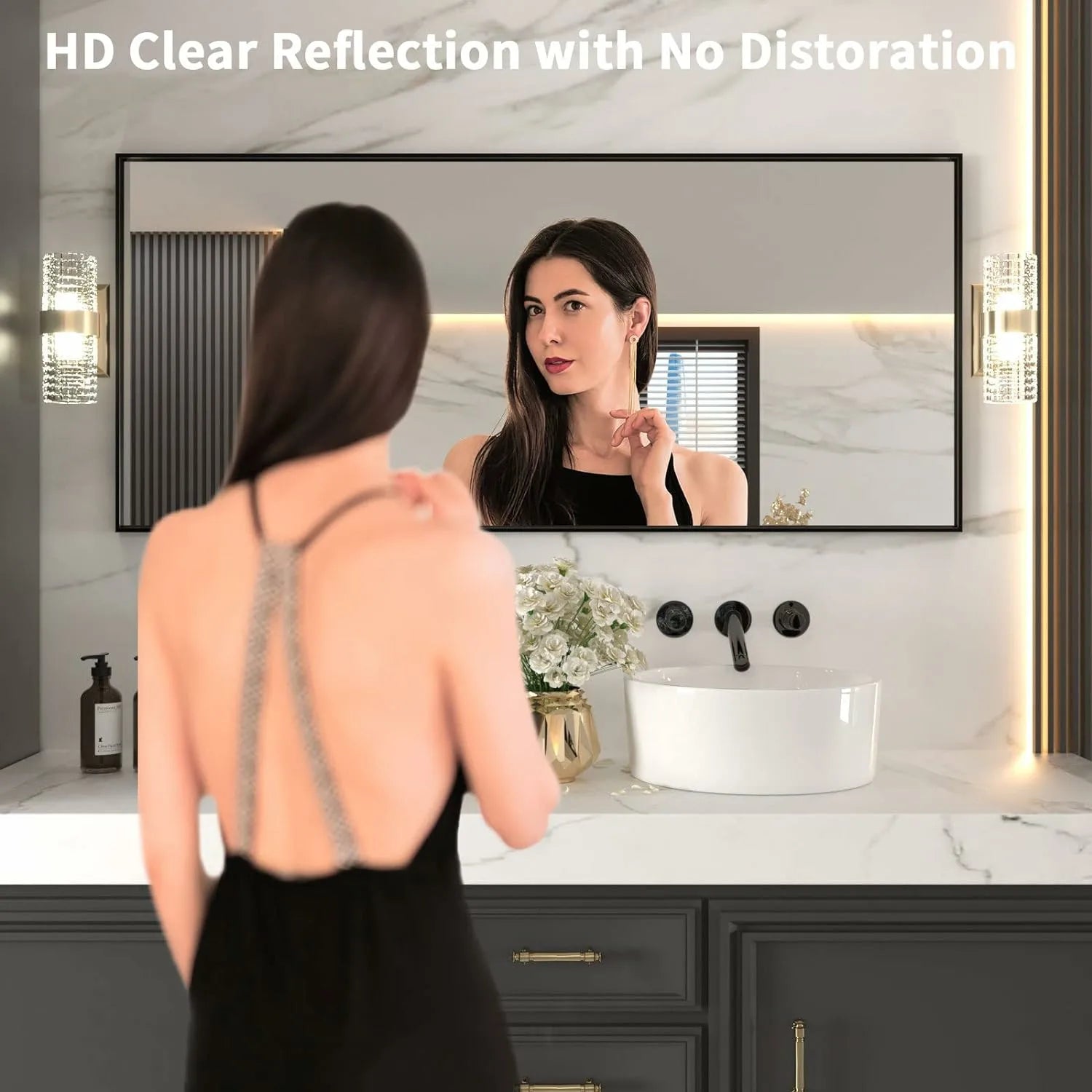 LOAAO Wall Mounted Black Rectangle Bathroom Mirror