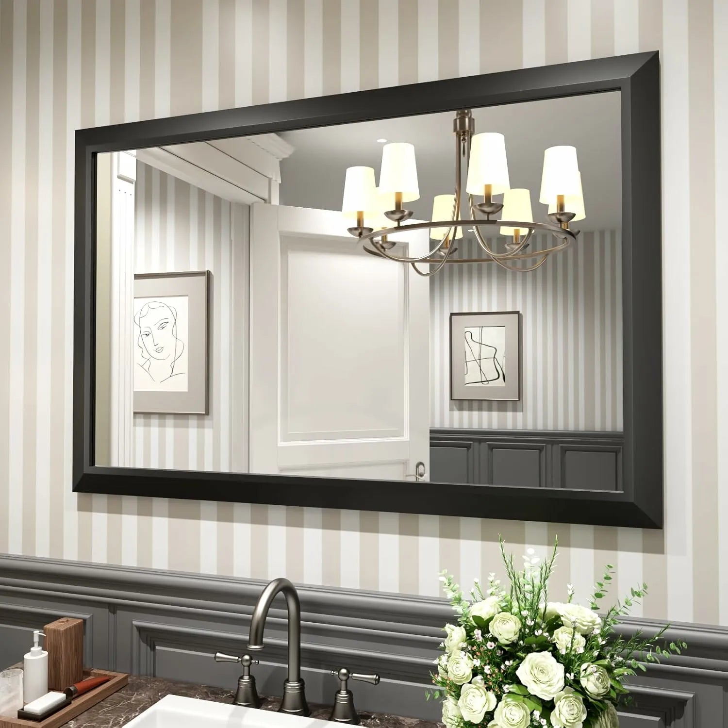 LOAAO 48"x32" Thick Metal Black Framed Wall Vanity Mirrors for Bedroom Living Room