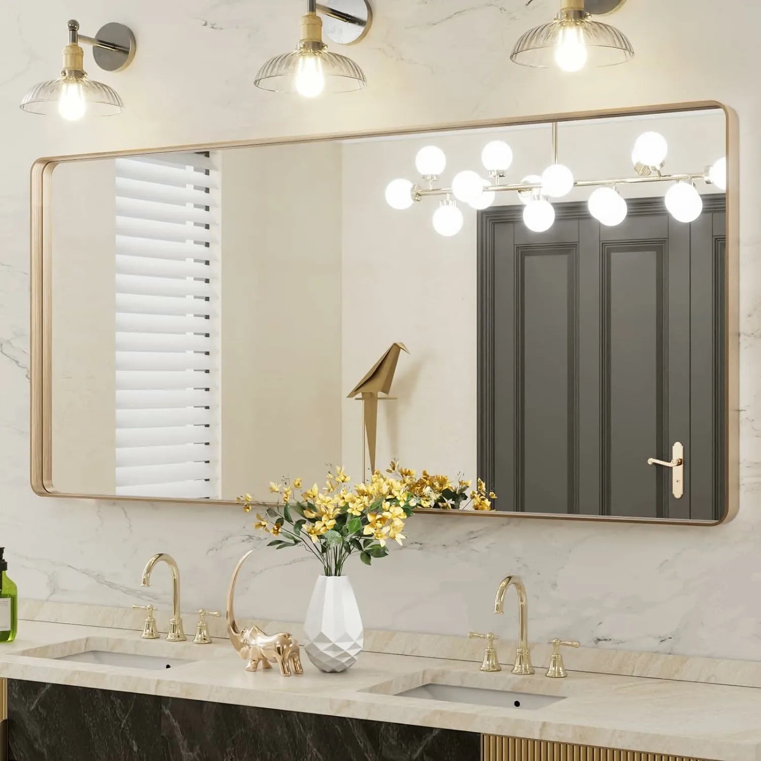 High Quality Tempered Glass Brushed Gold Bathroom Mirror