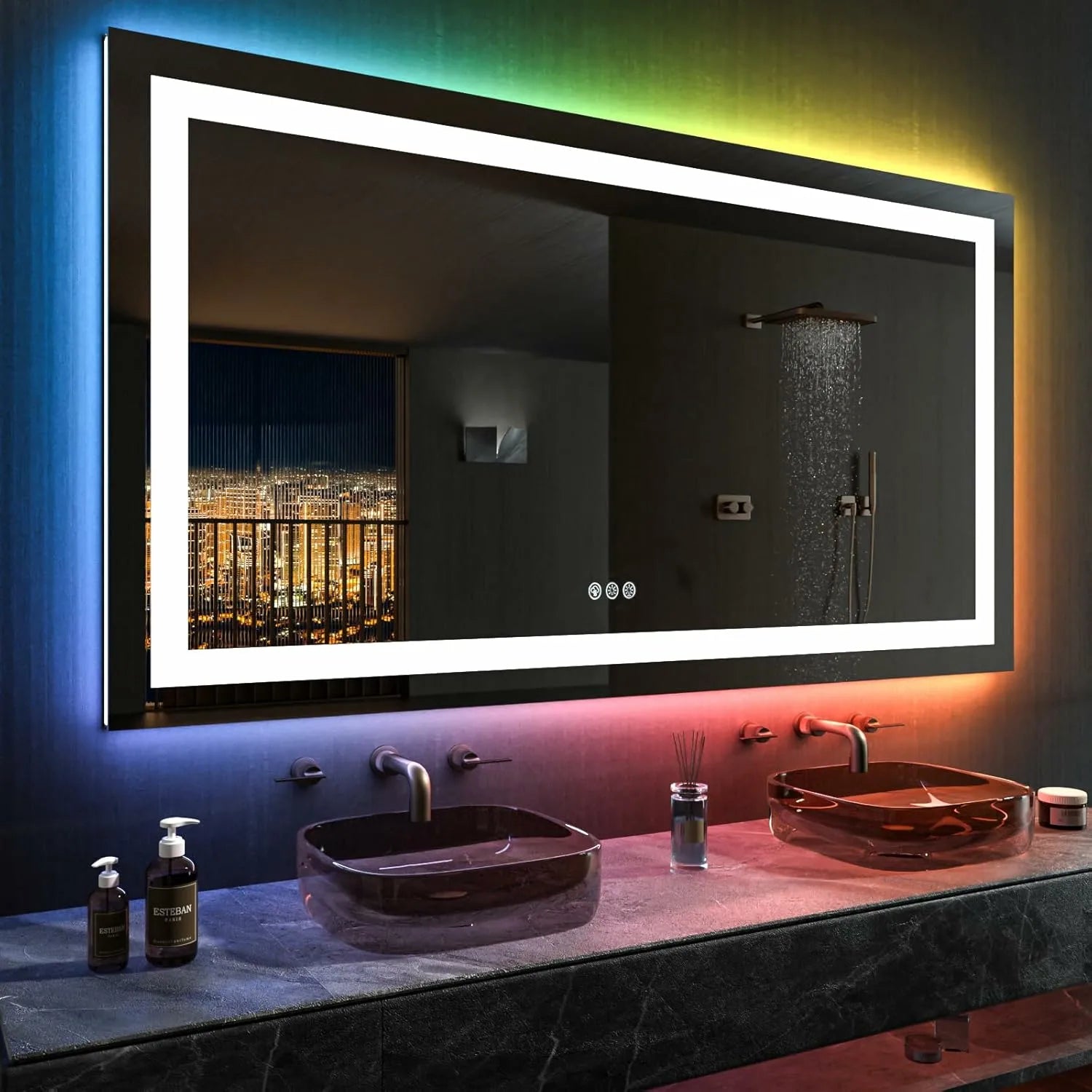 LOAAO 60”X30“ Multiple Light Modes LED Bathroom Mirror with RGB Lights