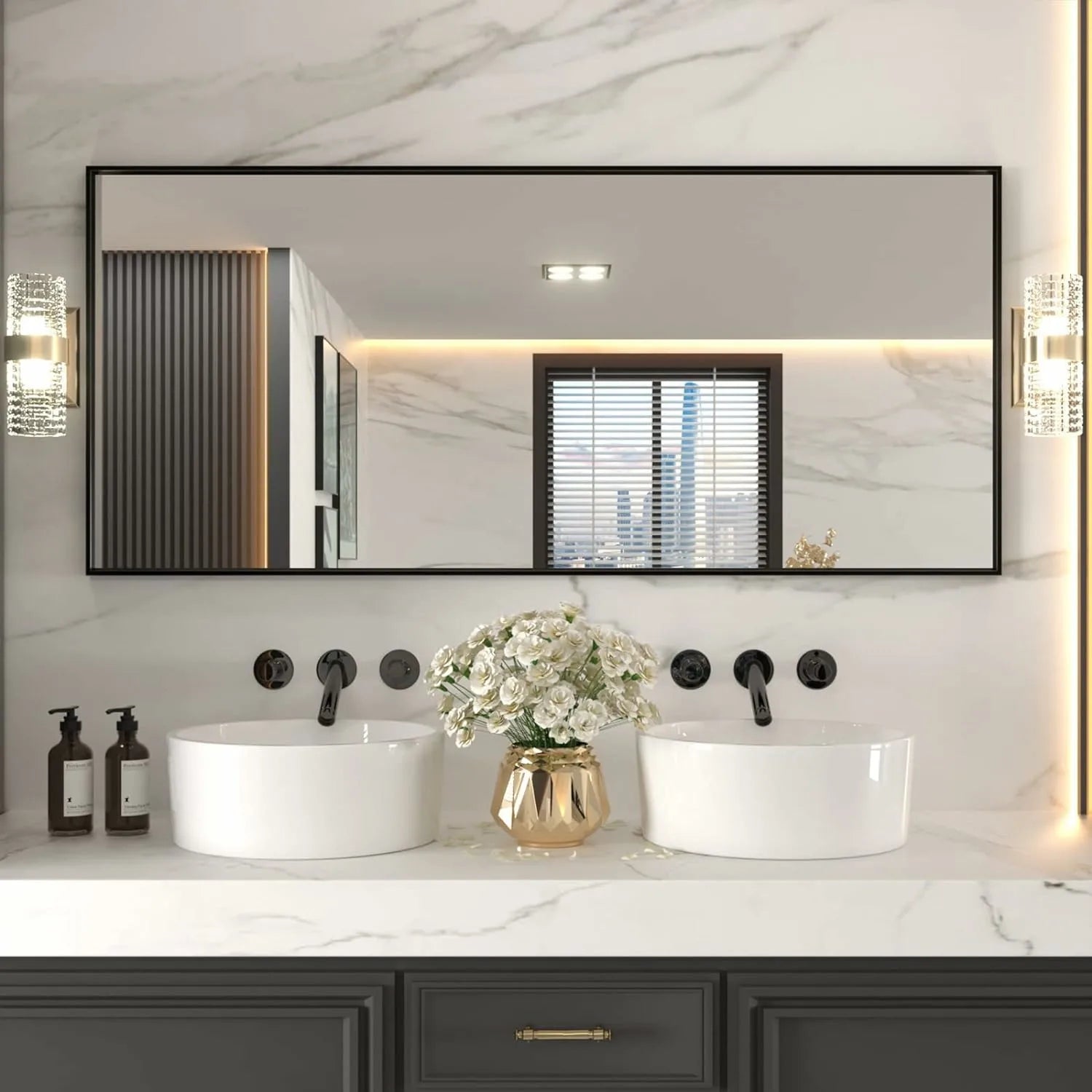 LOAAO Wall Mounted Black Rectangle Bathroom Mirror