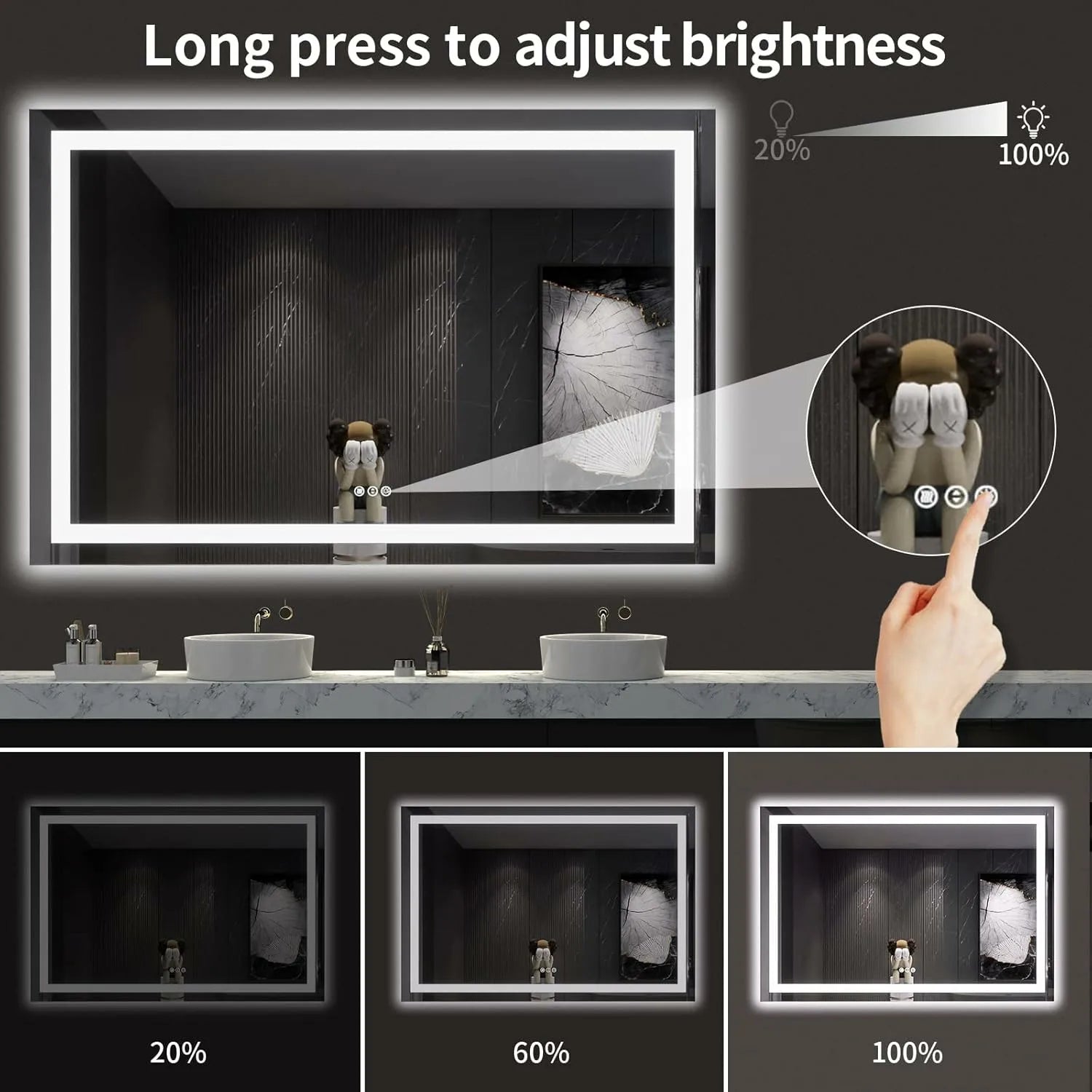 LOAAO 60"X40" Anti-Fog Dimmable Memory Function LED Bathroom Vanity Mirror