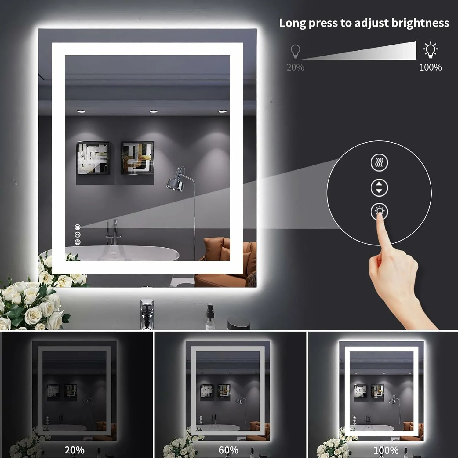 LOAAO Shatter-Proof LED Bathroom Mirror with Lights Tempered Glass Shatter-Proof