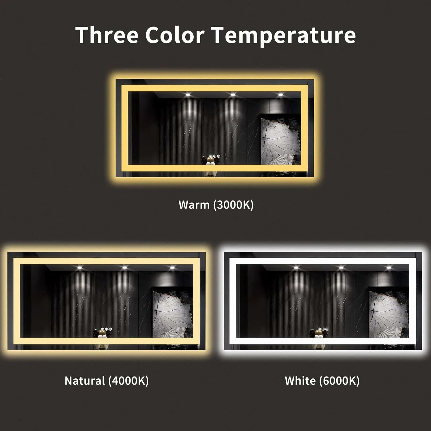 LOAAO 60"X30" Rectangular Dimmable LED Light Bathroom Mirror