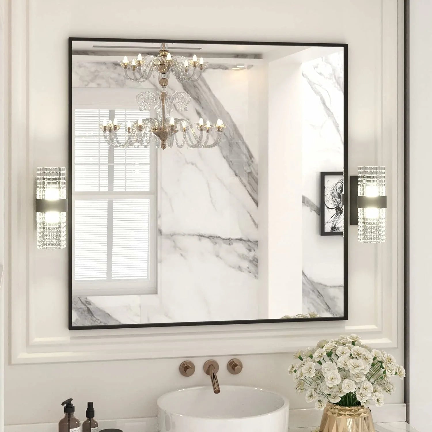 Easy to Install Wall Mounted Black Frame Bathroom Mirror