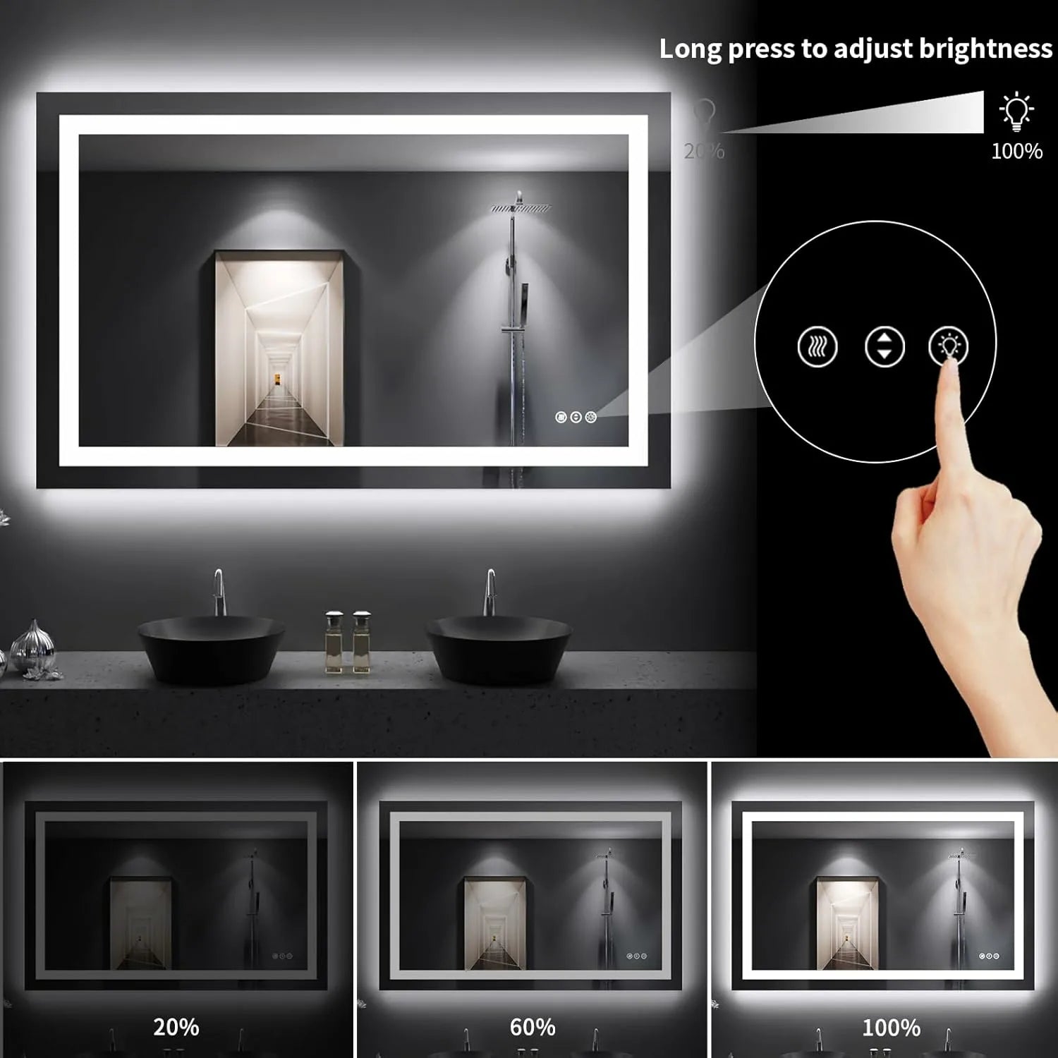 LOAAO 48"X30" Tempered Glass Shatter-Proof ETL Listed LED Bathroom Mirror with Lights