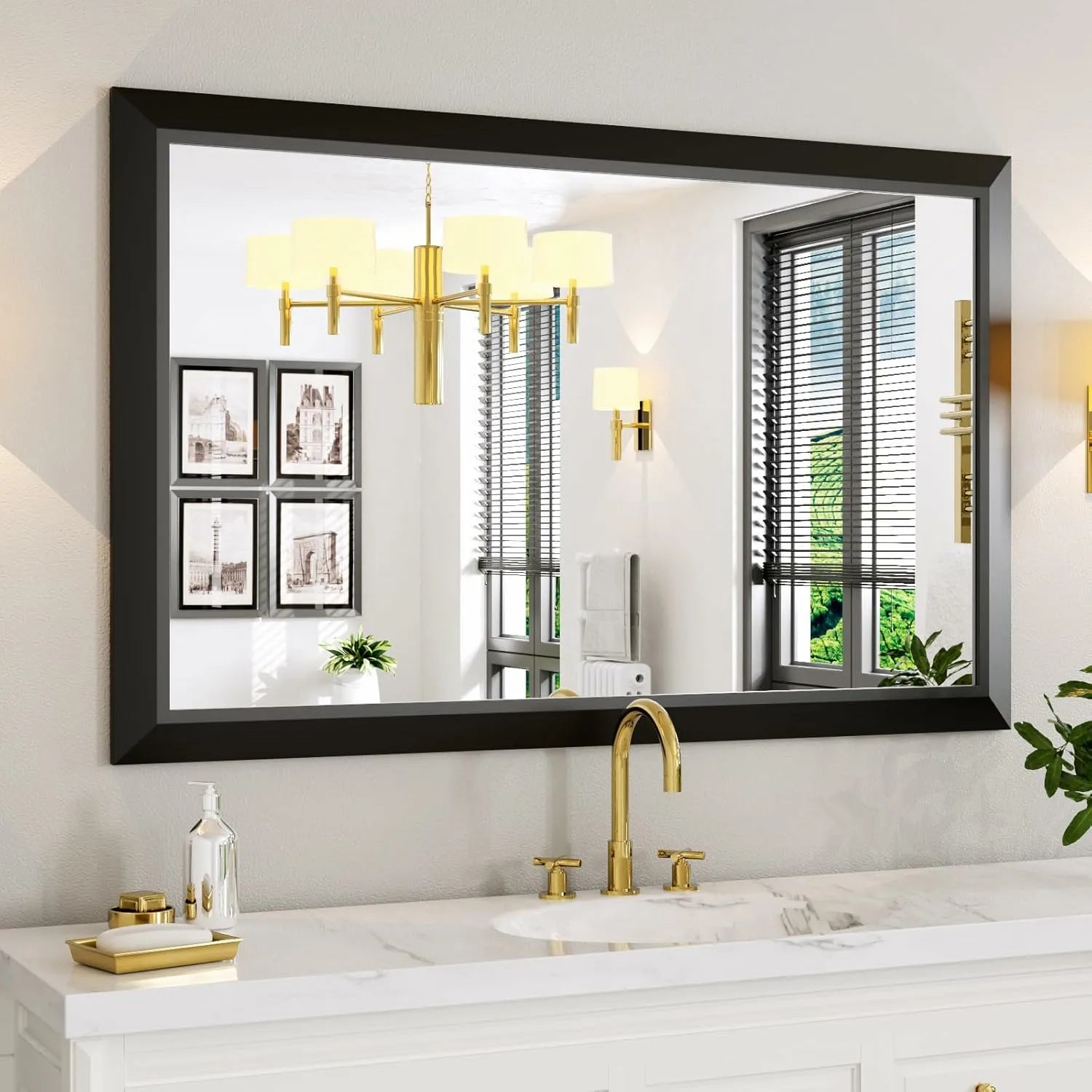 LOAAO 48"x30" Easy to Install Entryway Large Rectangle Black Bathroom Mirror