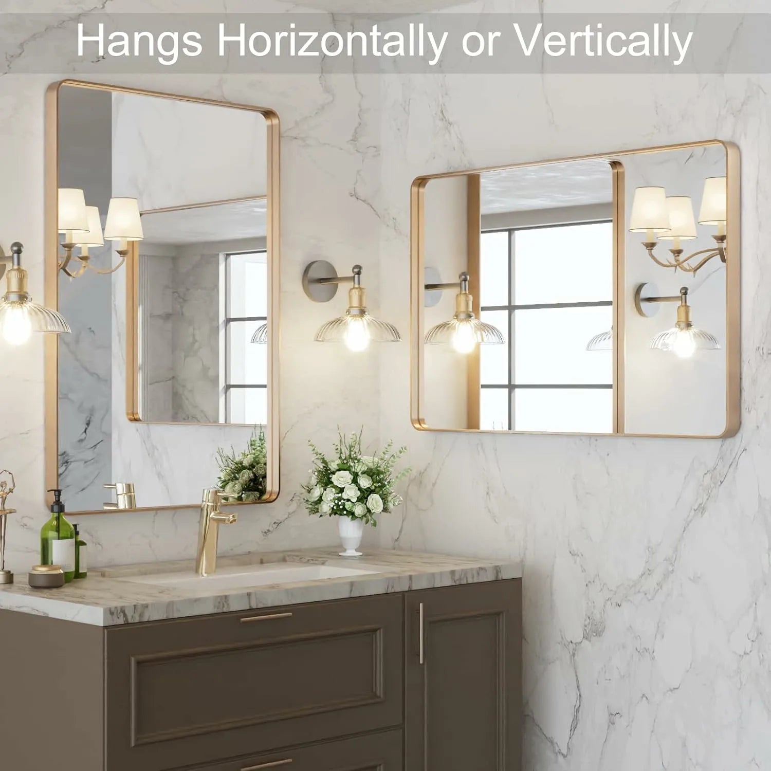 Tempered Glass Bathroom Gold Frame Mirror