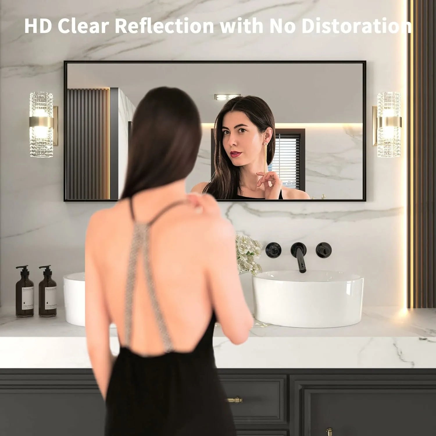 Sturdy Mirror with Premium Materials Black Frame Bathroom Mirror