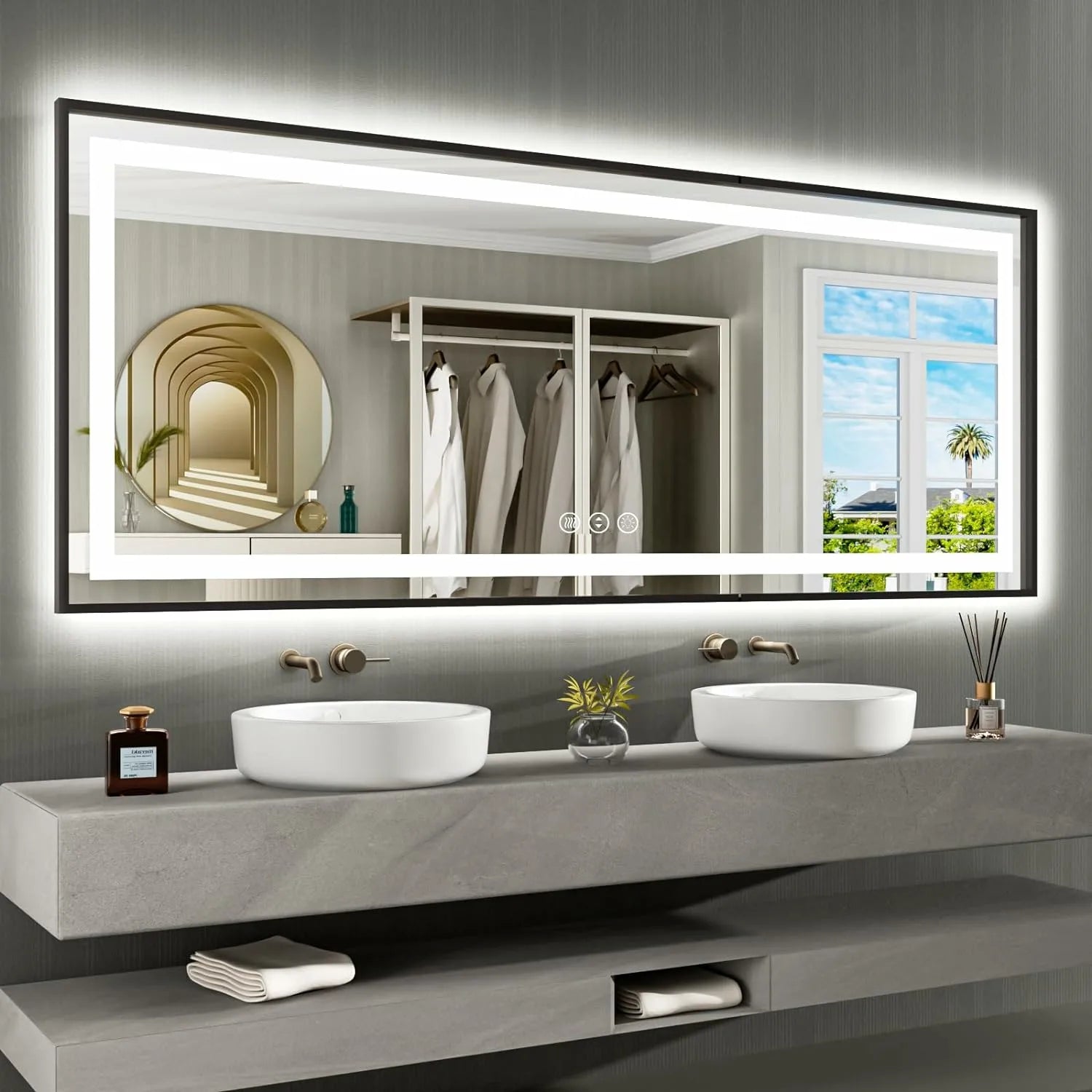 Easy to Install Large Front Light and Backlit LED Bathroom Mirror