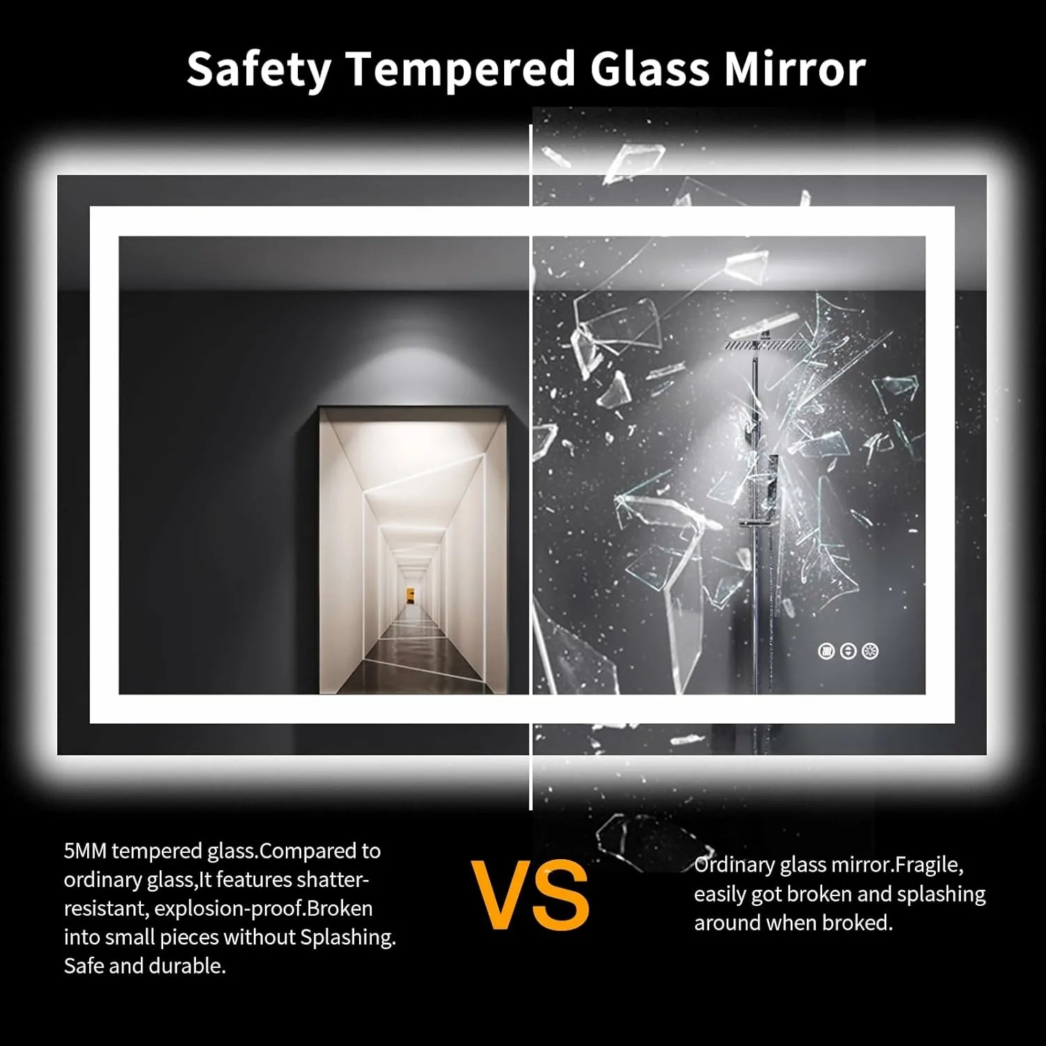 LOAAO 48"X30" Tempered Glass Shatter-Proof ETL Listed LED Bathroom Mirror with Lights