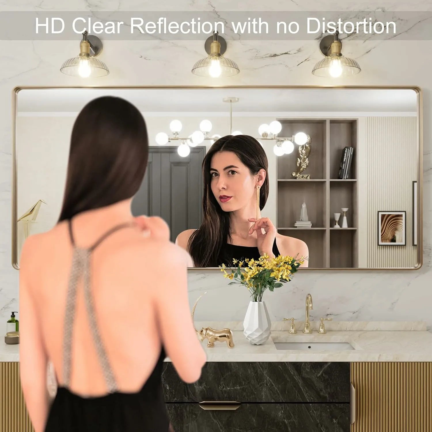 Large Hangs Horizontally or Vertically Gold Bathroom Vanity Mirror