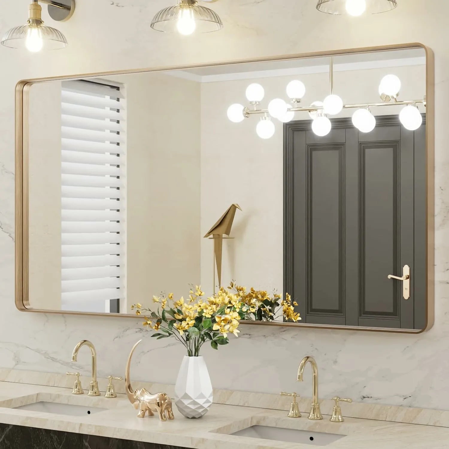 Anti-Rust Wall-Mounted Gold Bathroom Vanity Mirror