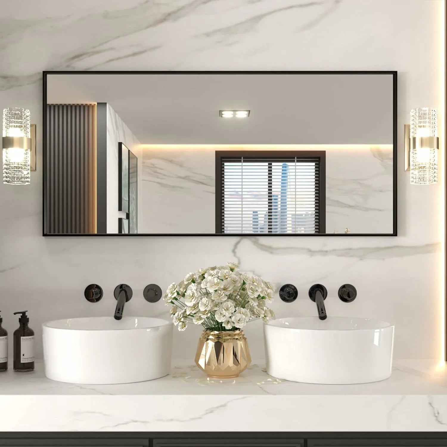 Sturdy Mirror with Premium Materials Black Frame Bathroom Mirror