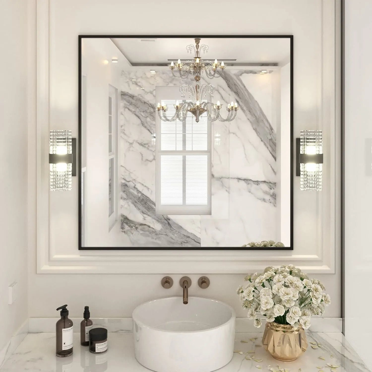 Easy to Install Wall Mounted Black Frame Bathroom Mirror