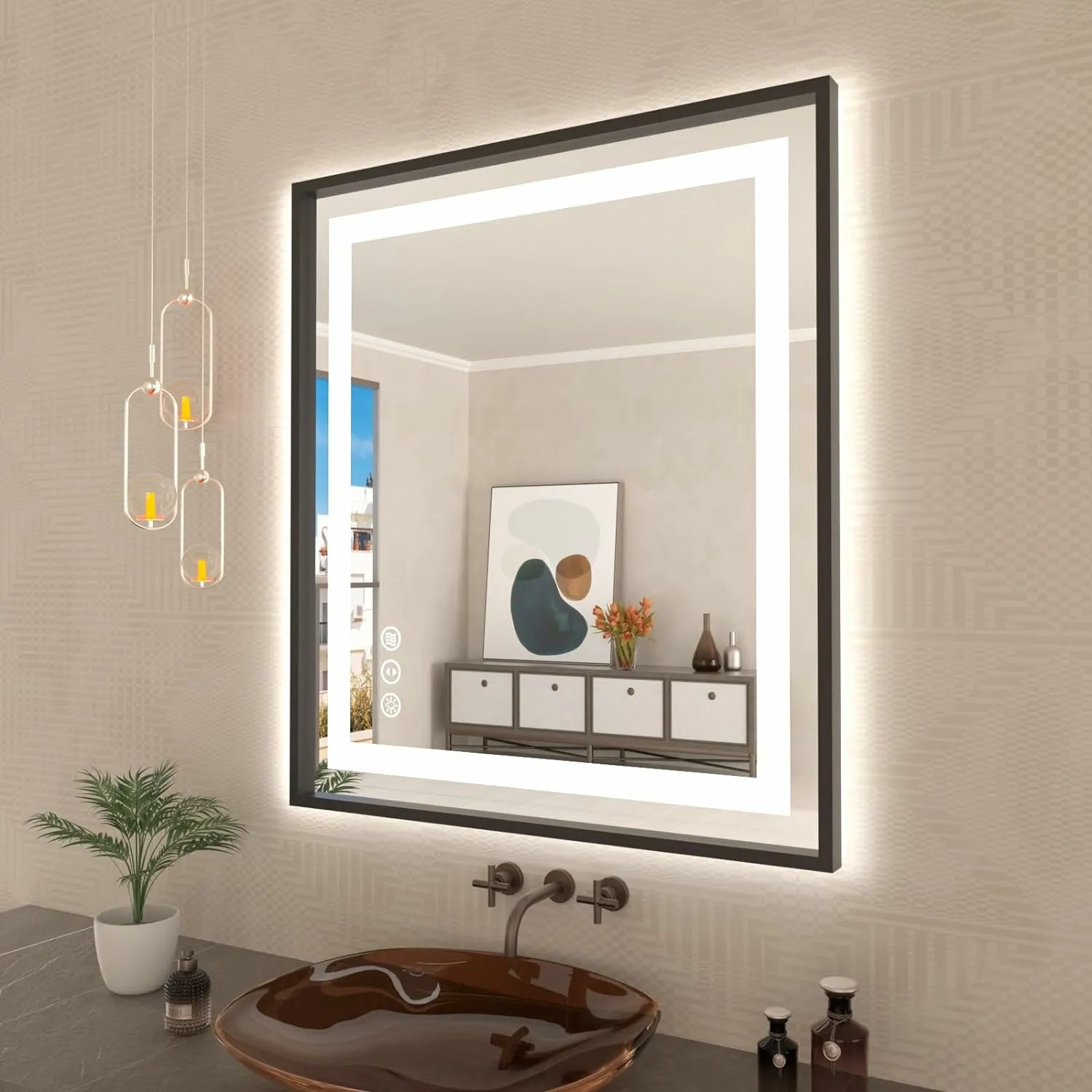 Black Frame Front Light and Backlit LED Bathroom Mirror