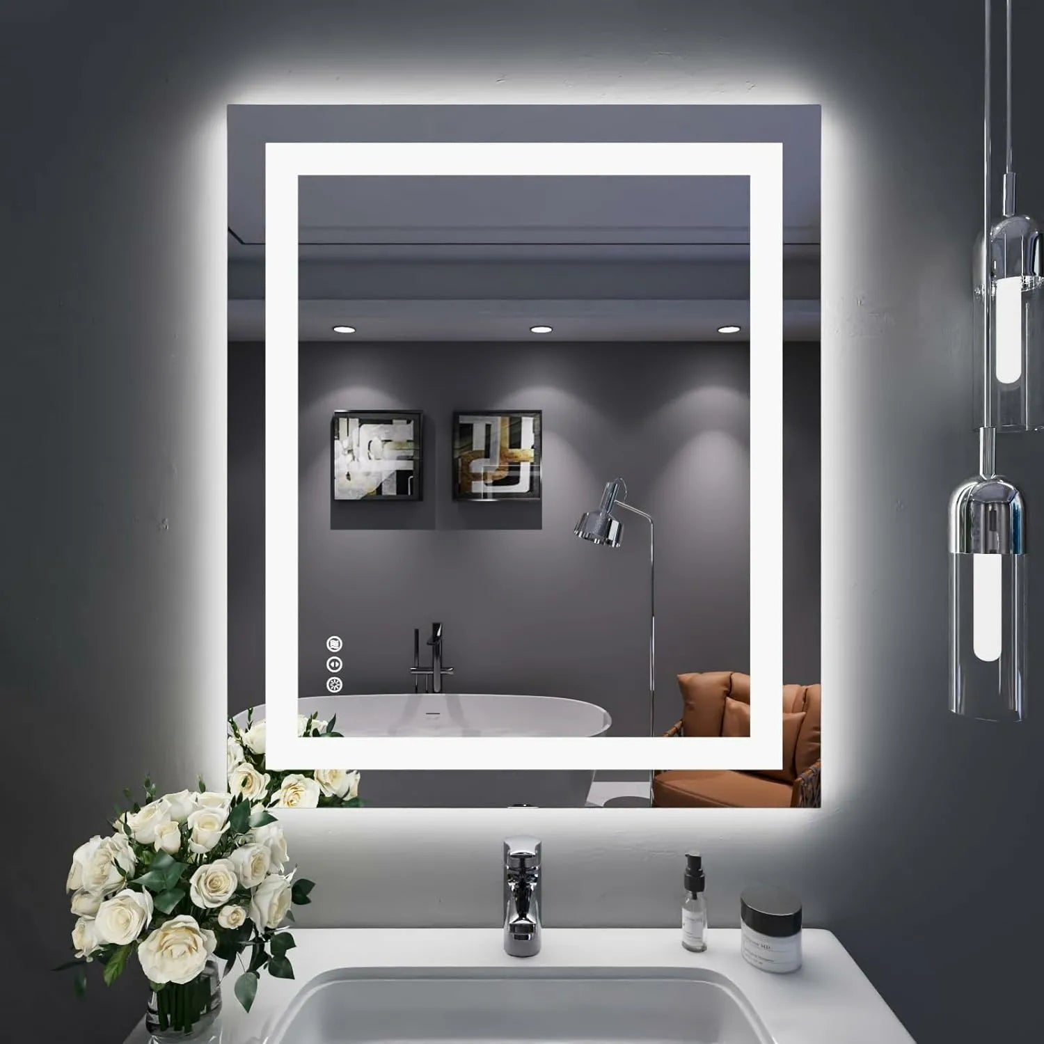 LOAAO Shatter-Proof LED Bathroom Mirror with Lights Tempered Glass Shatter-Proof