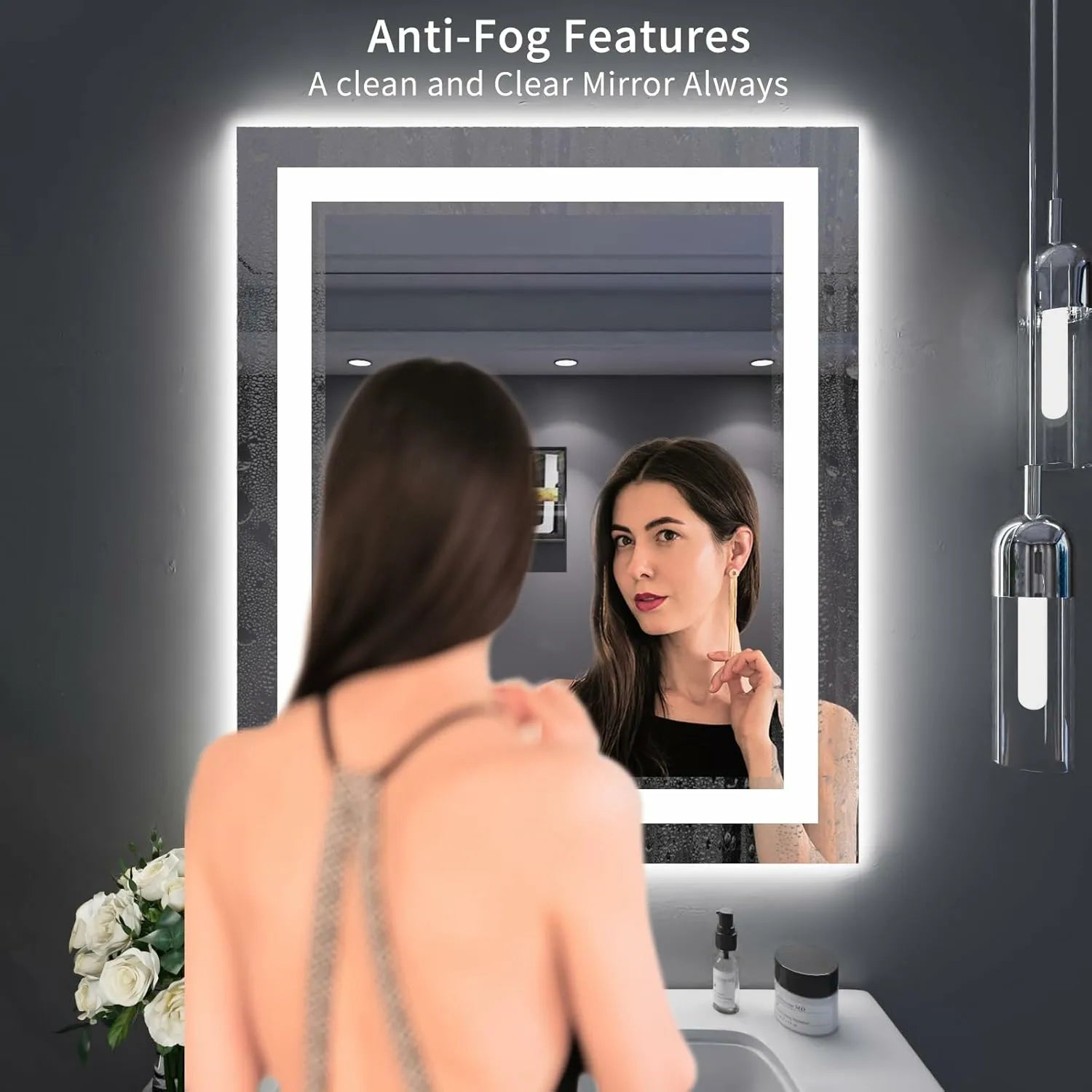 LOAAO Shatter-Proof LED Bathroom Mirror with Lights Tempered Glass Shatter-Proof