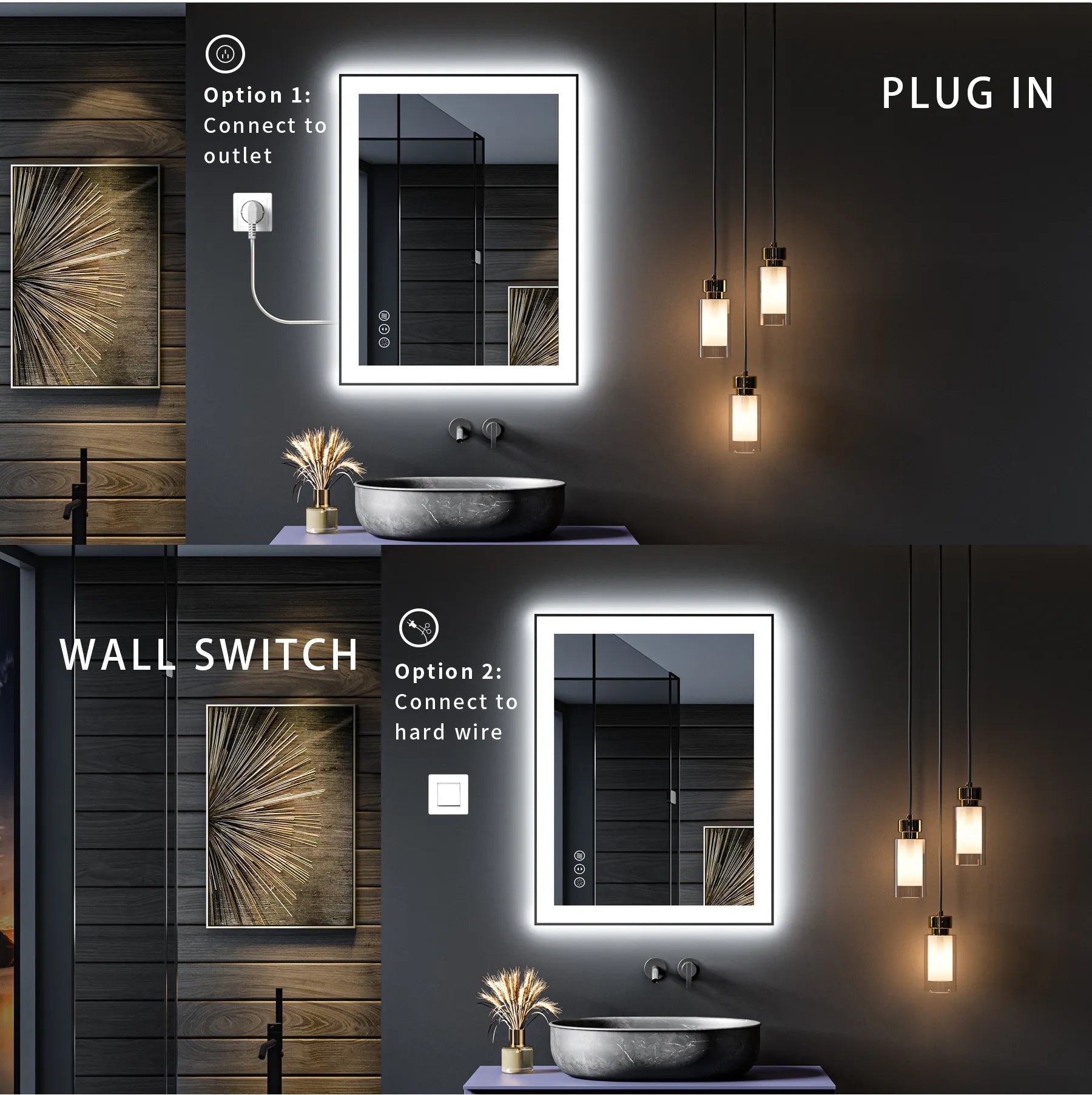 Back-lit Lighted Triple Color Lights Waterproof Smart Mirror With LED