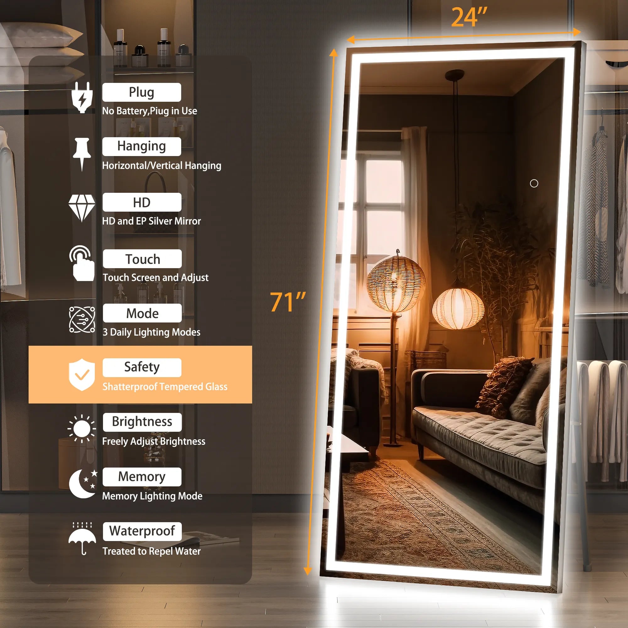 Smart Floor Dressing Wall Mounted Full Length Body Led Mirror