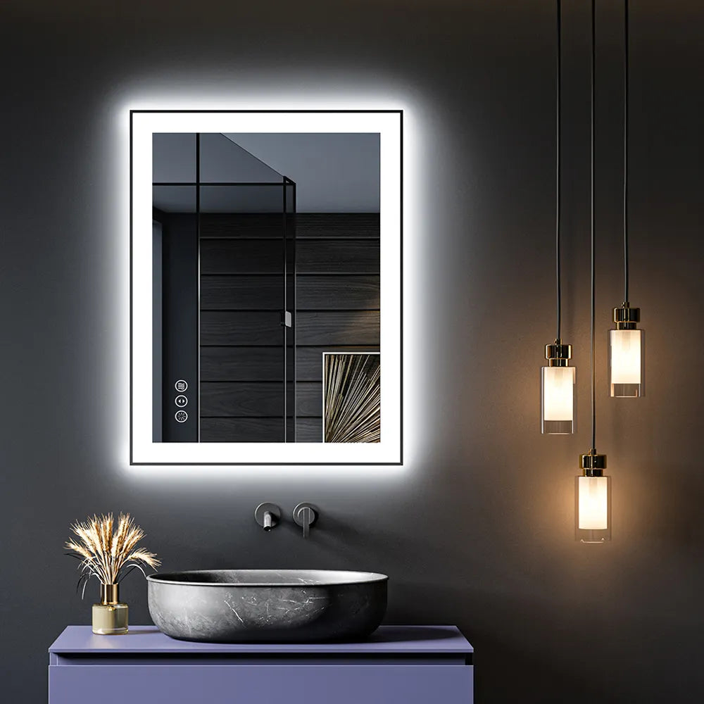 Luxury Black Customized Logo Waterproof Led Back-lit Bathroom Mirrors